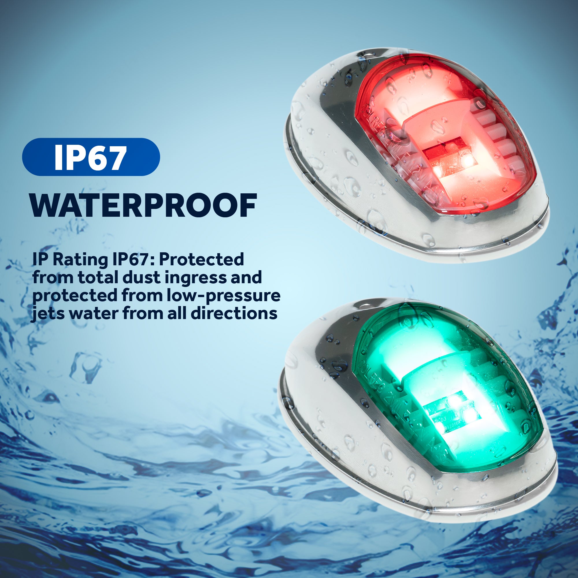 LED Side Navigation Lights, Red & Green Set, Stainless Steel Housing - FO2890