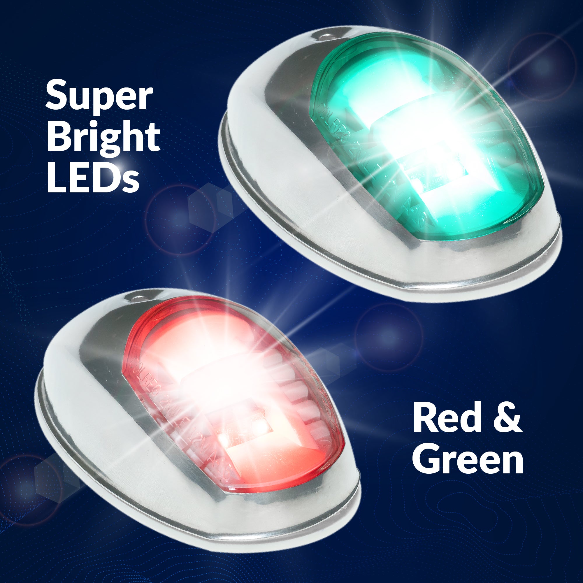 LED Side Navigation Lights, Red & Green Set, Stainless Steel Housing - FO2890