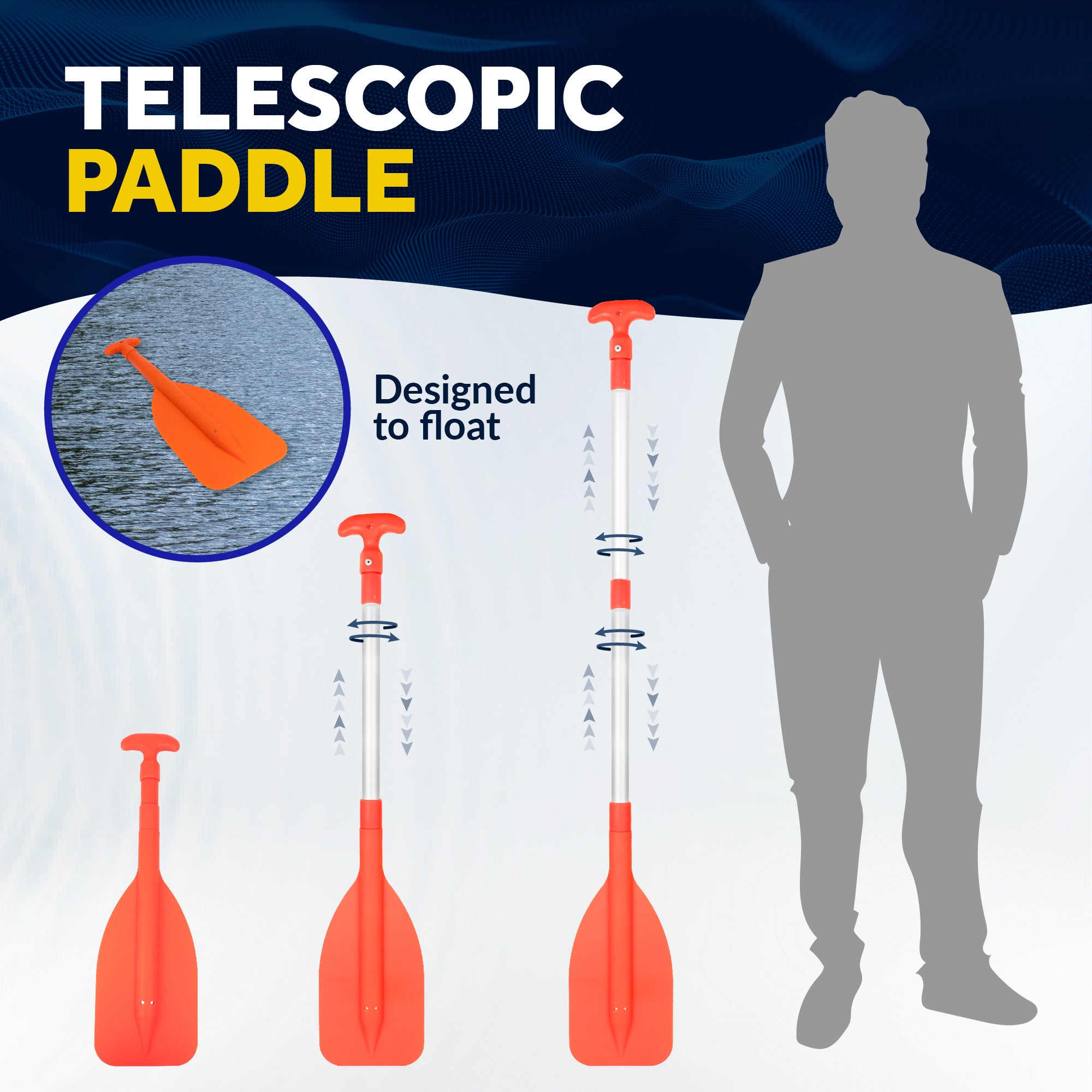 Emergency Floating Telescoping Paddle 21" to 42", T-Grip - Orange - 2-Pack - FO2898-M2