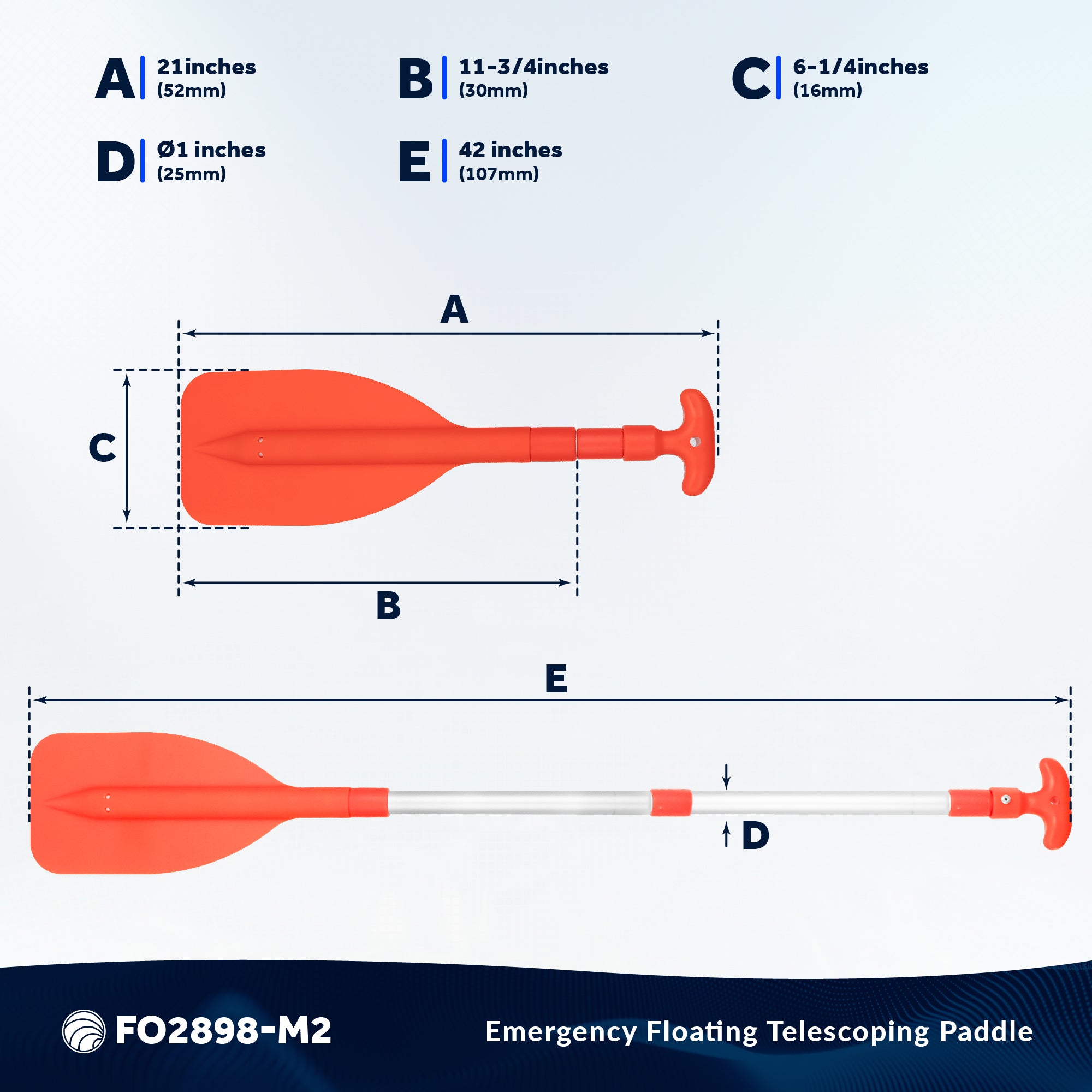 Emergency Floating Telescoping Paddle 21" to 42", T-Grip - Orange - 2-Pack - FO2898-M2