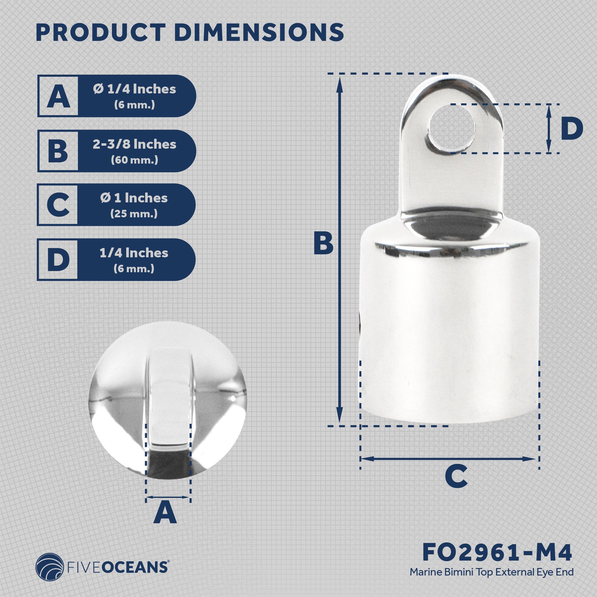 Bimini Top Hardware 1" External End Eye, AISI316 Stailess Steel - 4-Pack - FO2961-M4