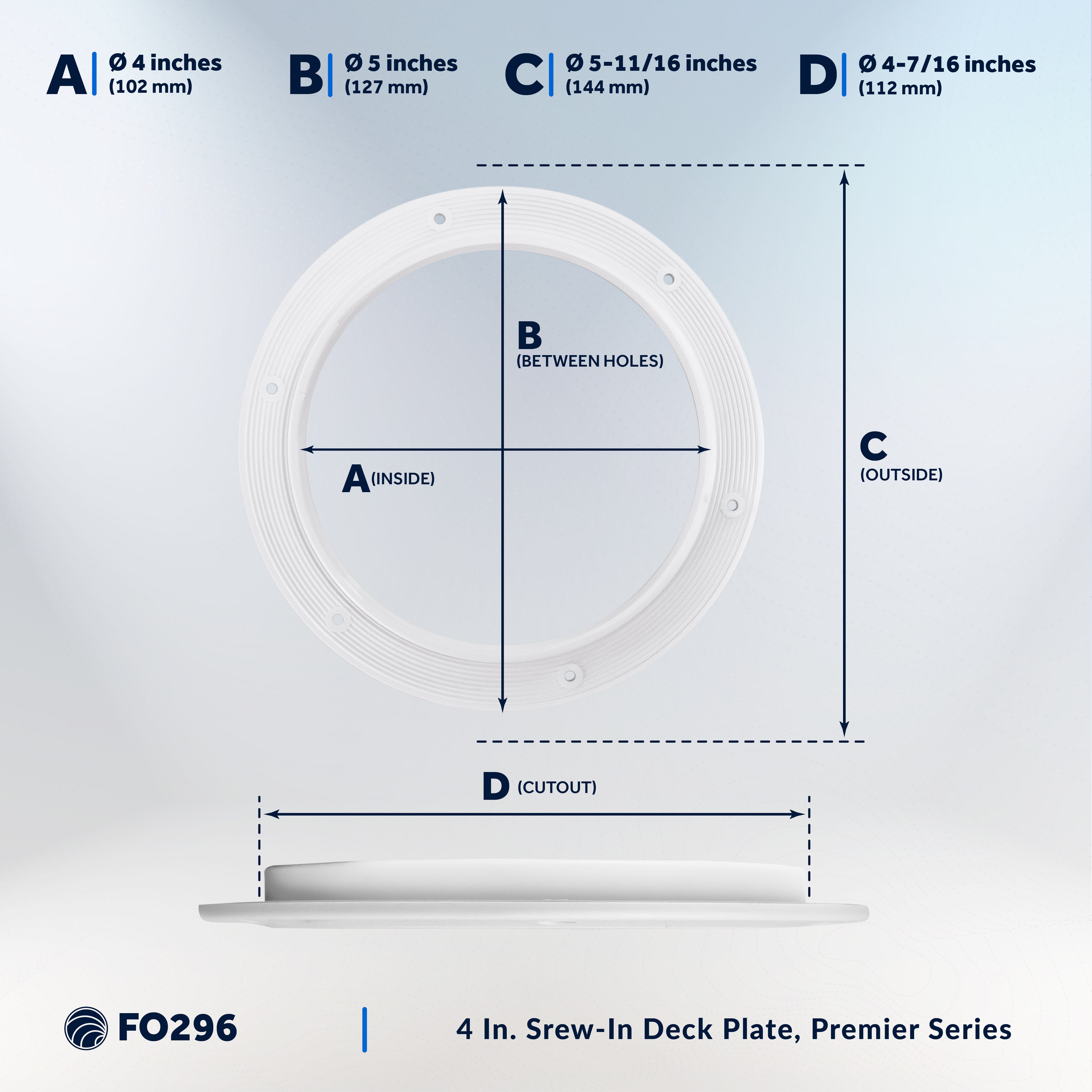 4" Deck Plate, Round, White - FO296