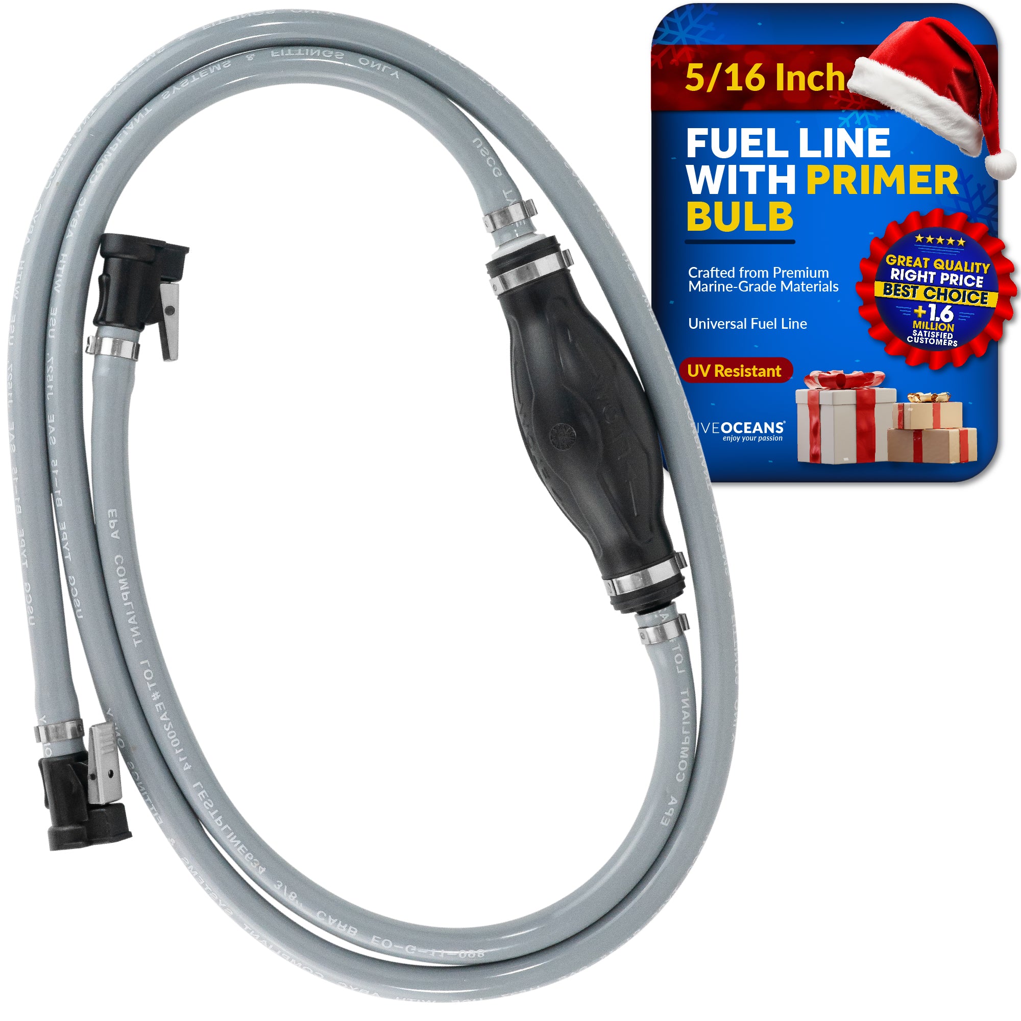 5/16" Outboard Motor Fuel Line with Large Primer Bulb for OMC/Johnson/Evinrude, 6' Long, EPA/CARB - FO3100-C1