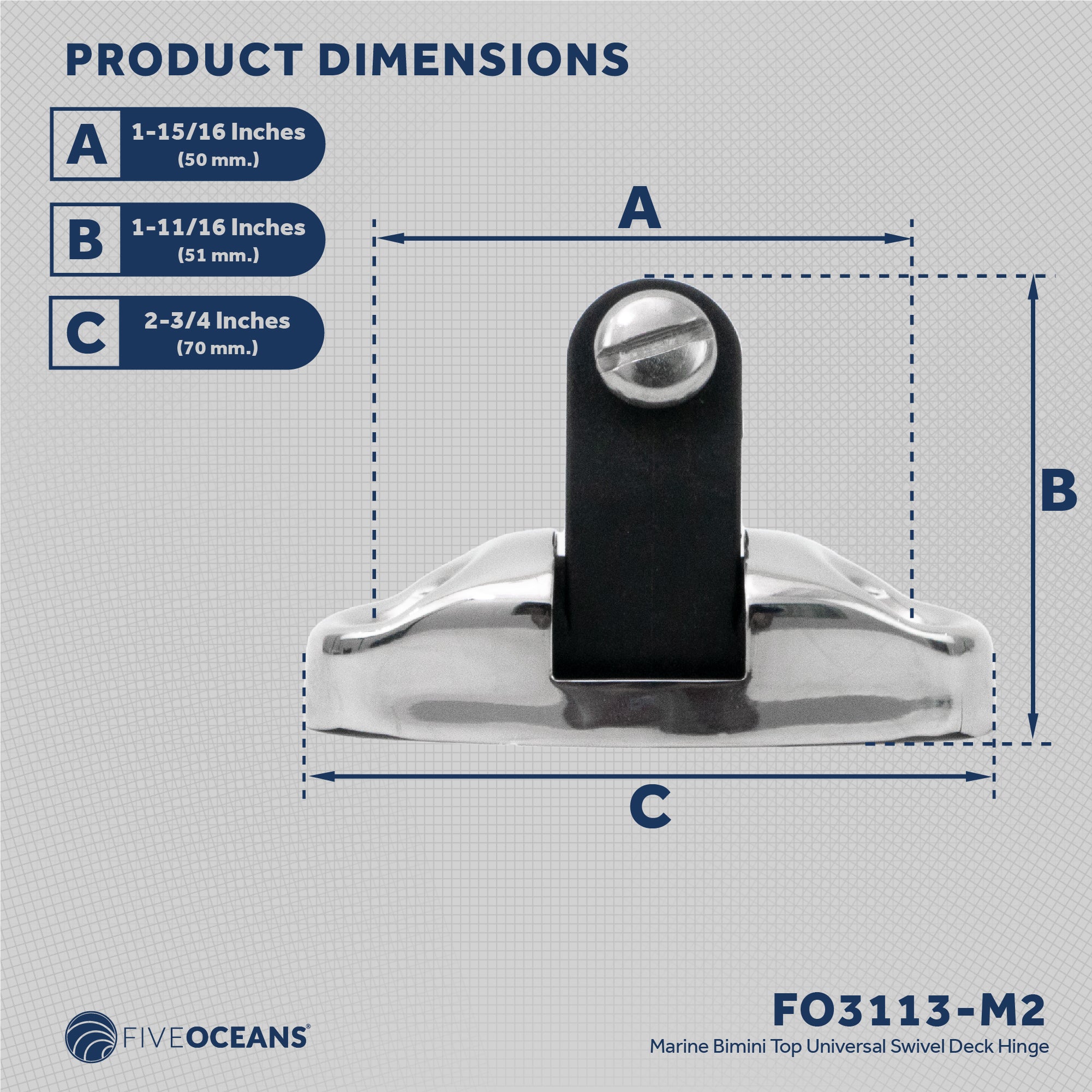 Bimini Top Hardware Universal Swivel Deck Hinge, AISI316 Stainless Stee and Black Nylon - 2-Pack - FO3113-M2