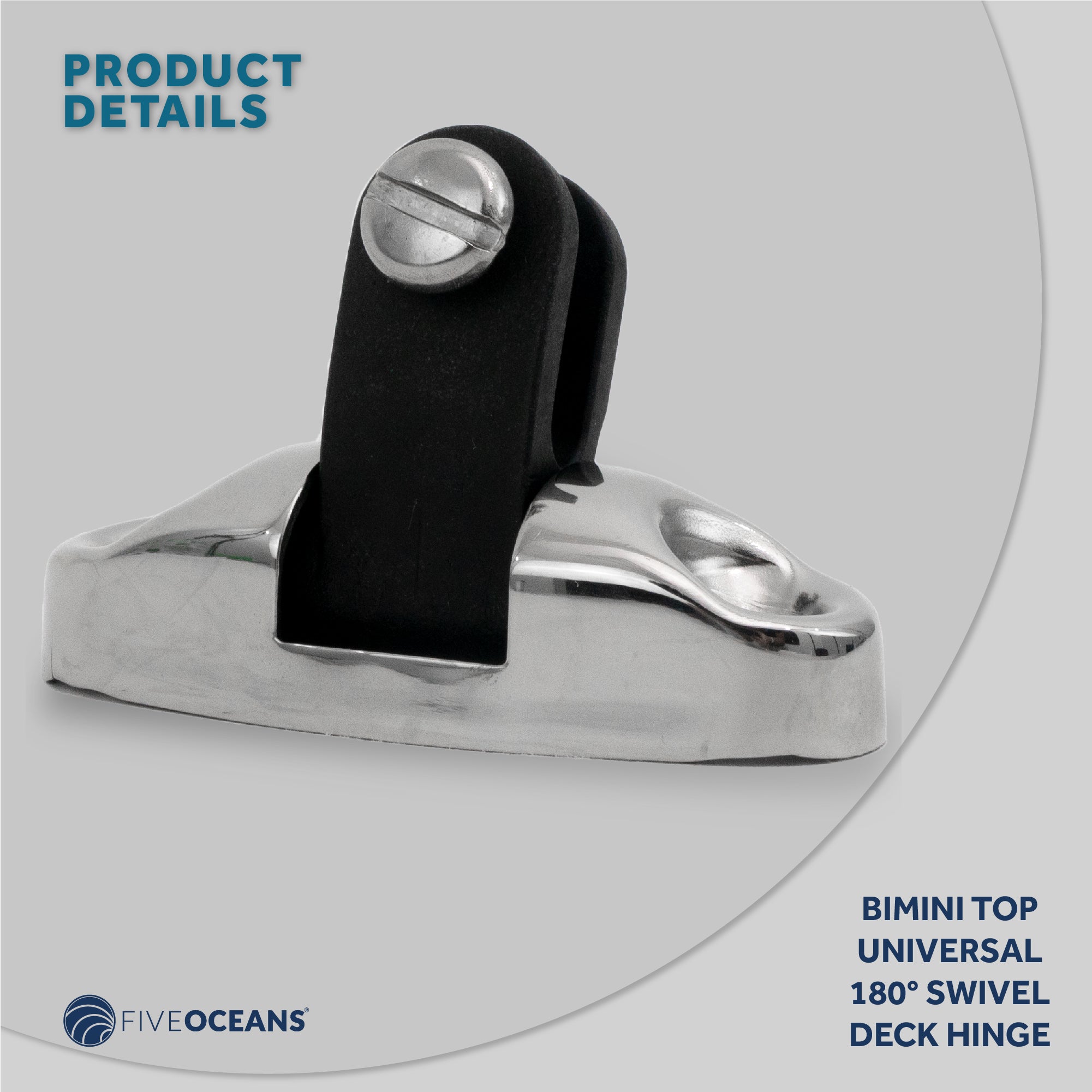 Bimini Top Hardware Universal Swivel Deck Hinge, AISI316 Stainless Stee and Black Nylon - FO3113