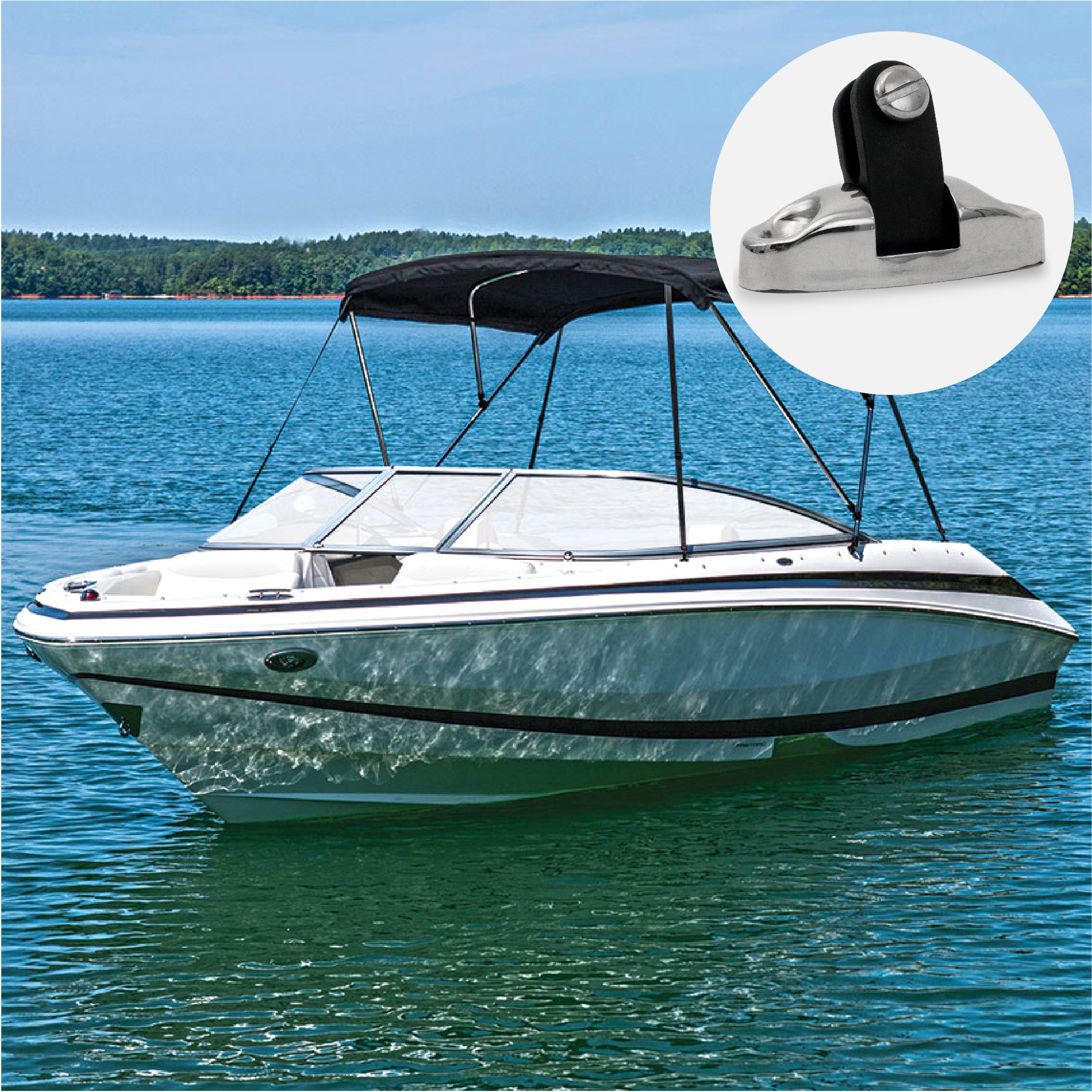 Bimini Top Hardware Universal Swivel Deck Hinge, AISI316 Stainless Stee and Black Nylon - FO3113