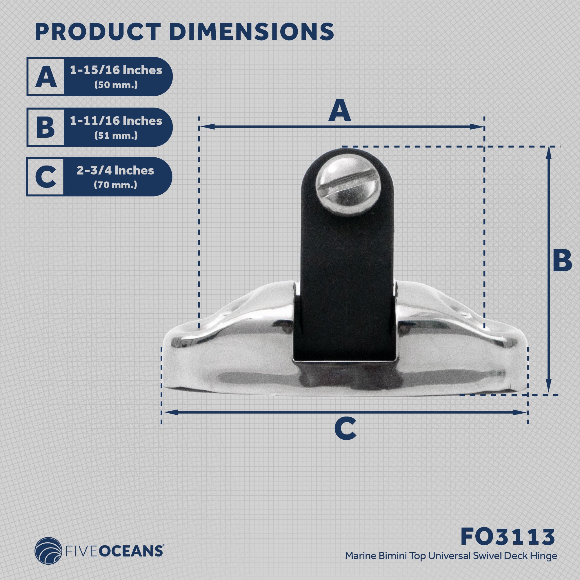 Bimini Top Hardware Universal Swivel Deck Hinge, AISI316 Stainless Stee and Black Nylon - FO3113