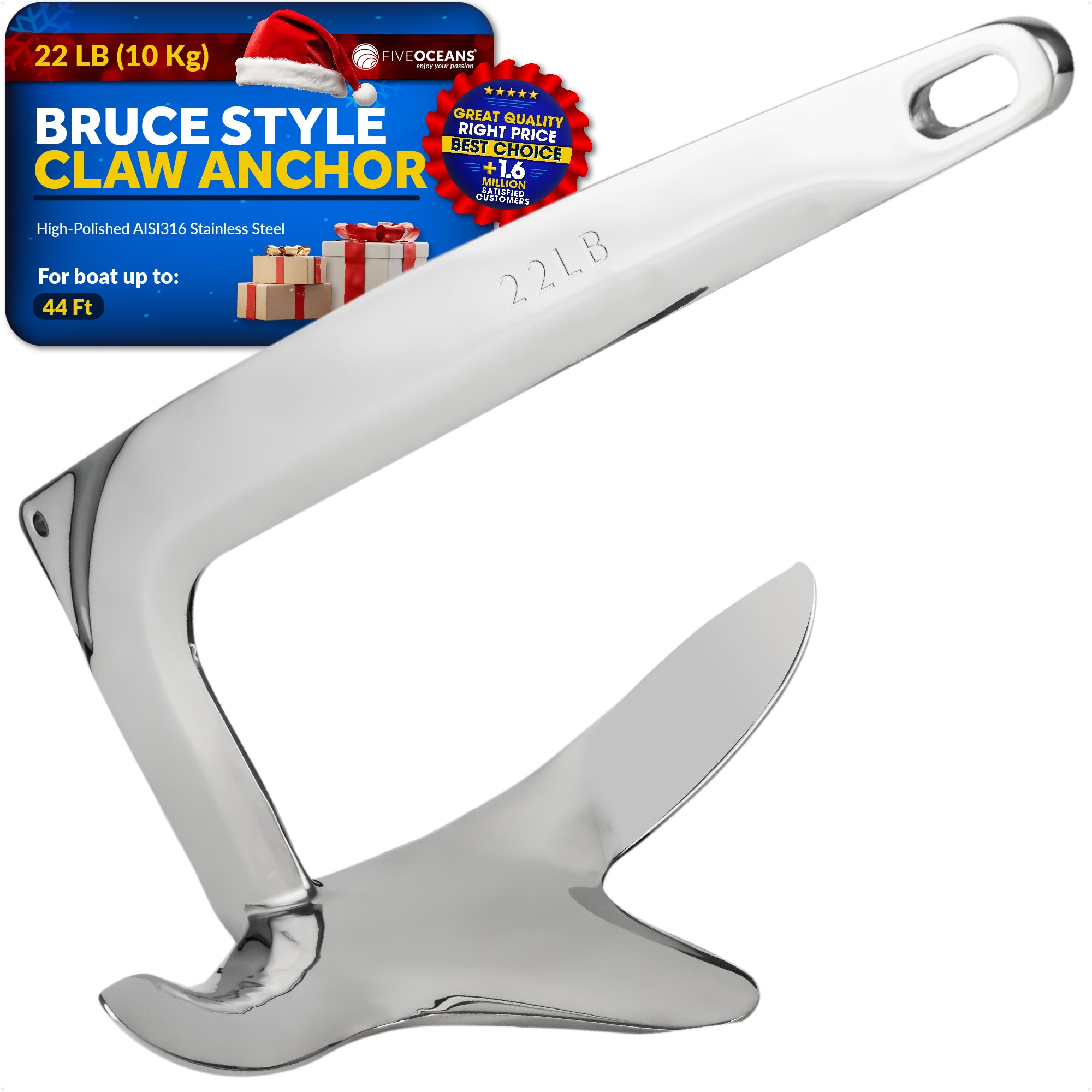 Bruce Style Claw Anchor, 22 Lb, Stainless Steel - FO337