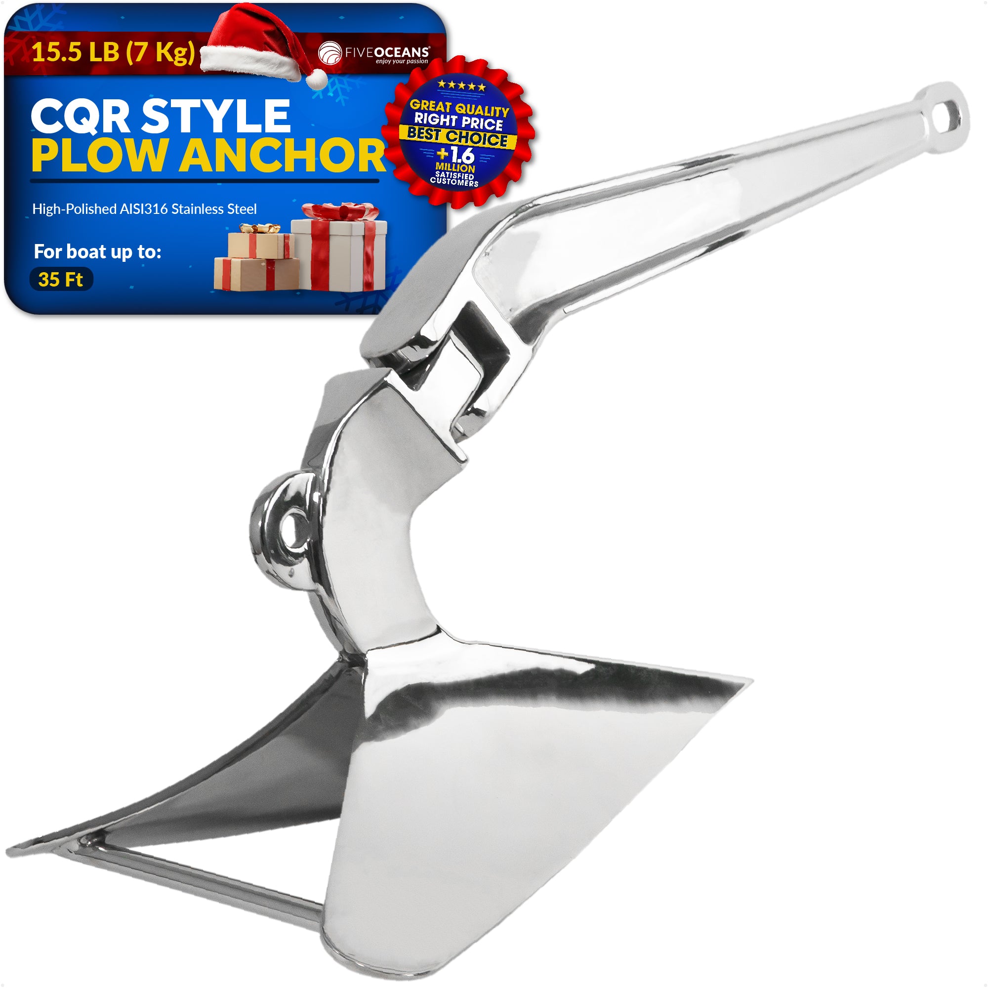 CQR Style Plow Anchor,  15.5 Lb, Stainless Steel - FO344