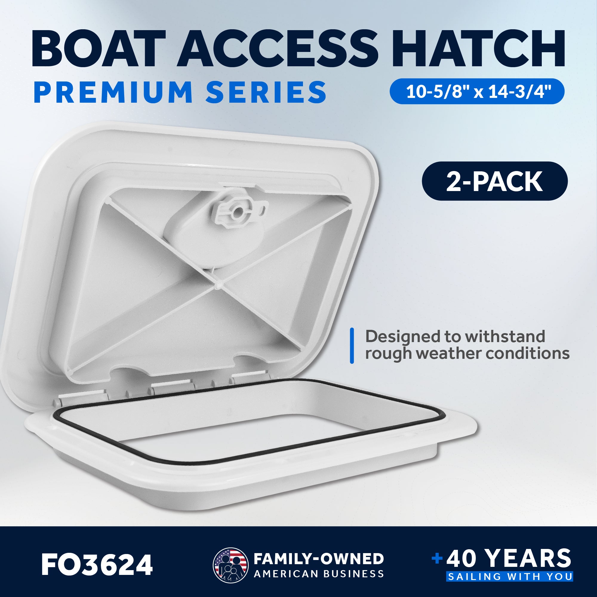 Boat Access Hatch 10-5/8" x 14-3/4" Recessed Handle Locking System, White, 2-Pack - FO3624-M2