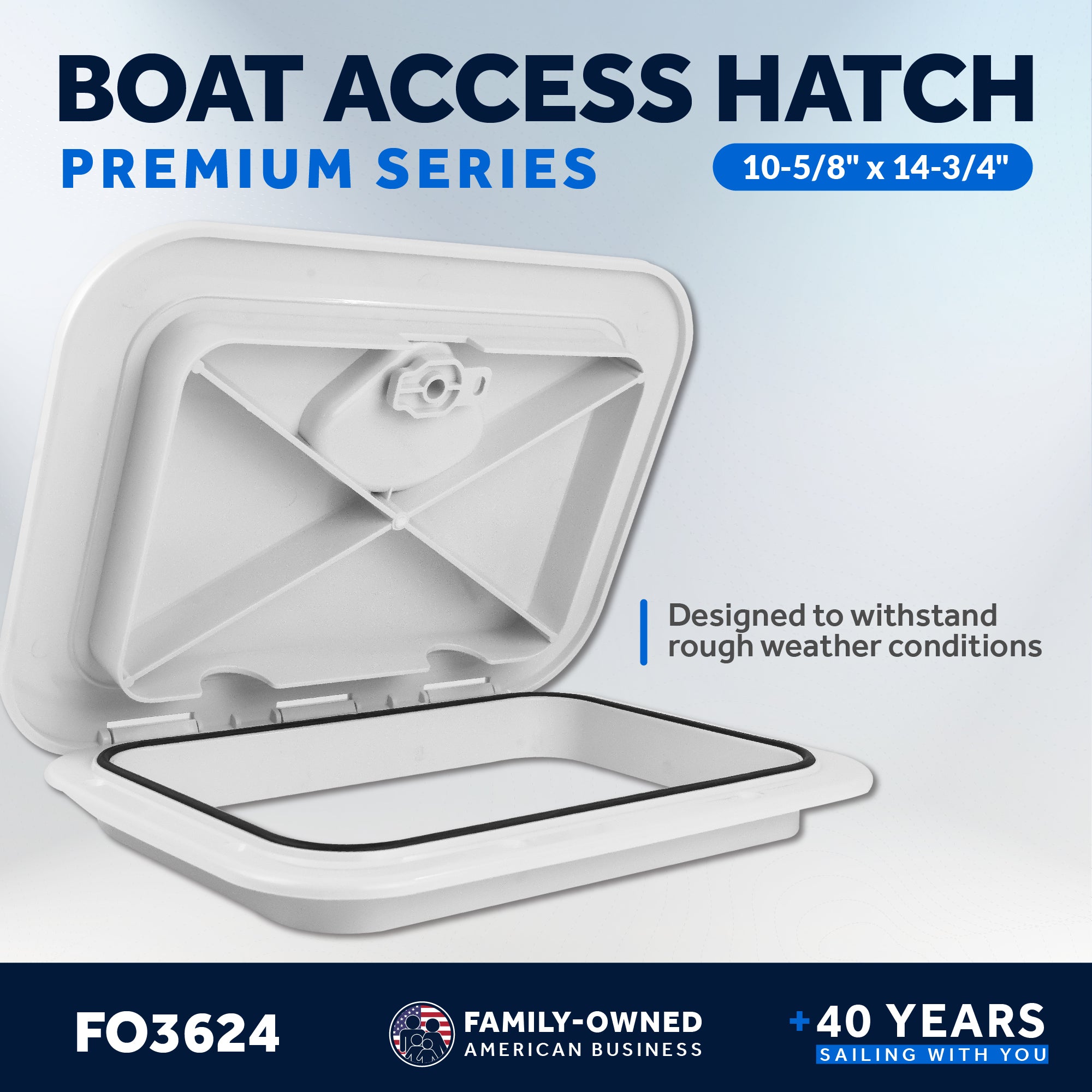 Boat Access Hatch, 10-5/8" x 14-3/4" Recessed Handle Locking System, White - FO3624