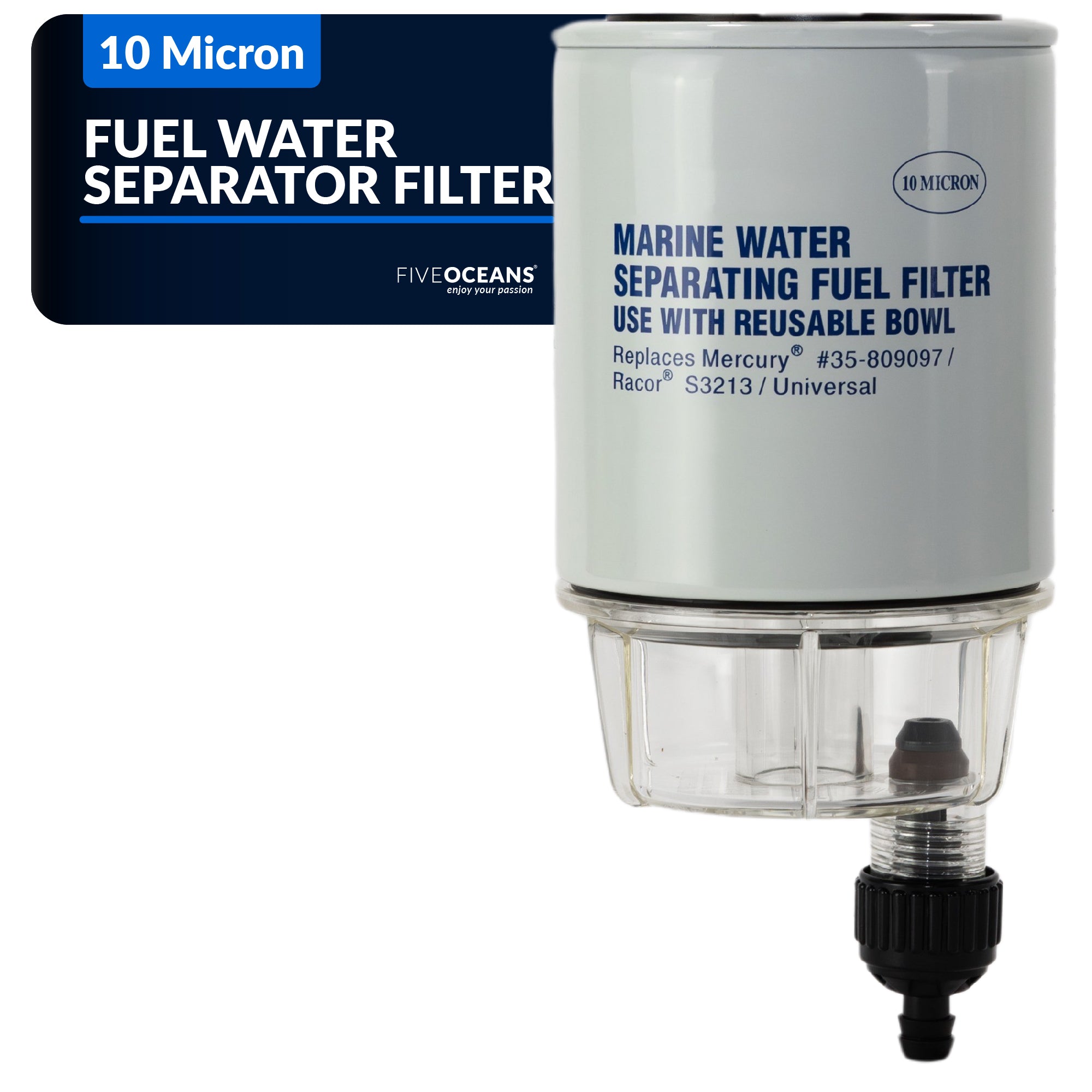 Fuel Water Separator Filter with See-Thru Bowl, Thread Diameter 11/16", 3/8" Barb - FO3665