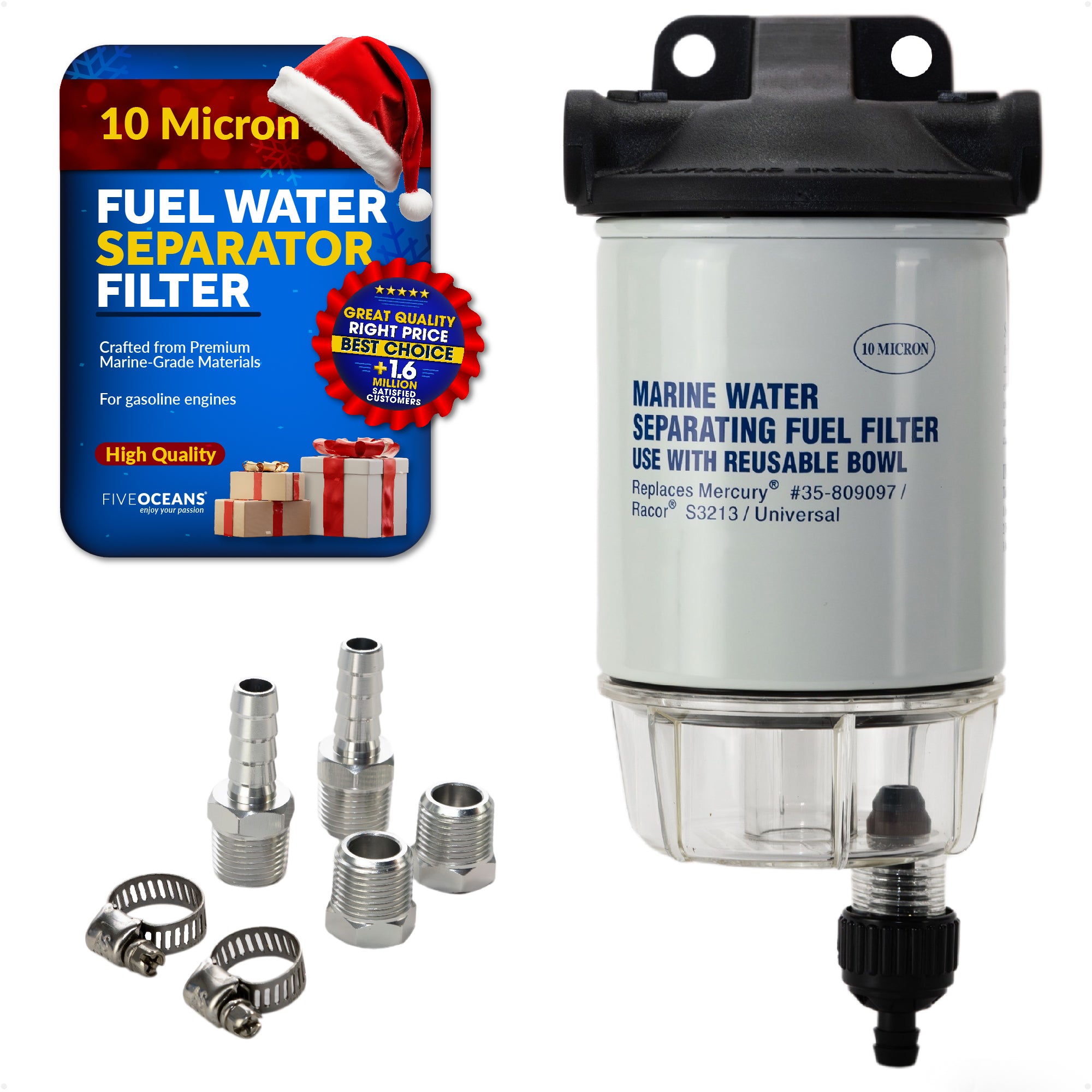 Fuel Water Separator Filter Kit, Thread Diameter 11/16" - 16UNC, 3/8" Barb - FO3666