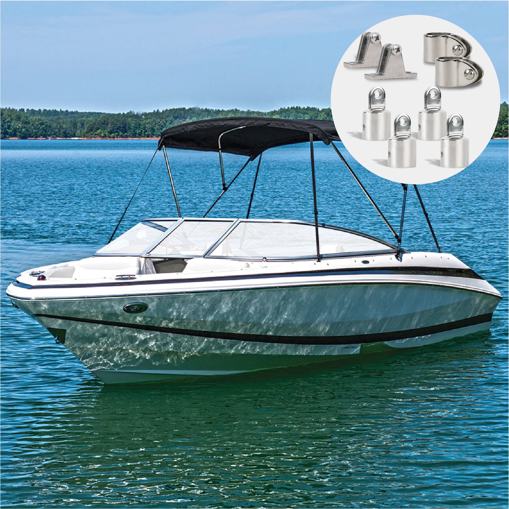 2 Bow Bimini Top Hardware Set 8 Piece, Fitting Fit 7/8", AISI316 Stainless Steel - FO367-C2