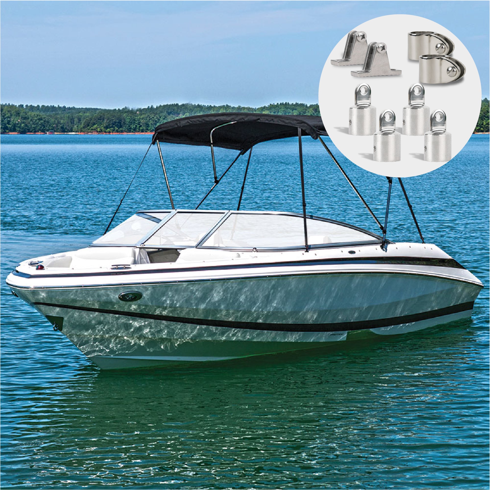 2 Bow Bimini Top Hardware Set 8 Piece, Fitting Fit 1", AISI316 Stainless Steel - FO367-C4