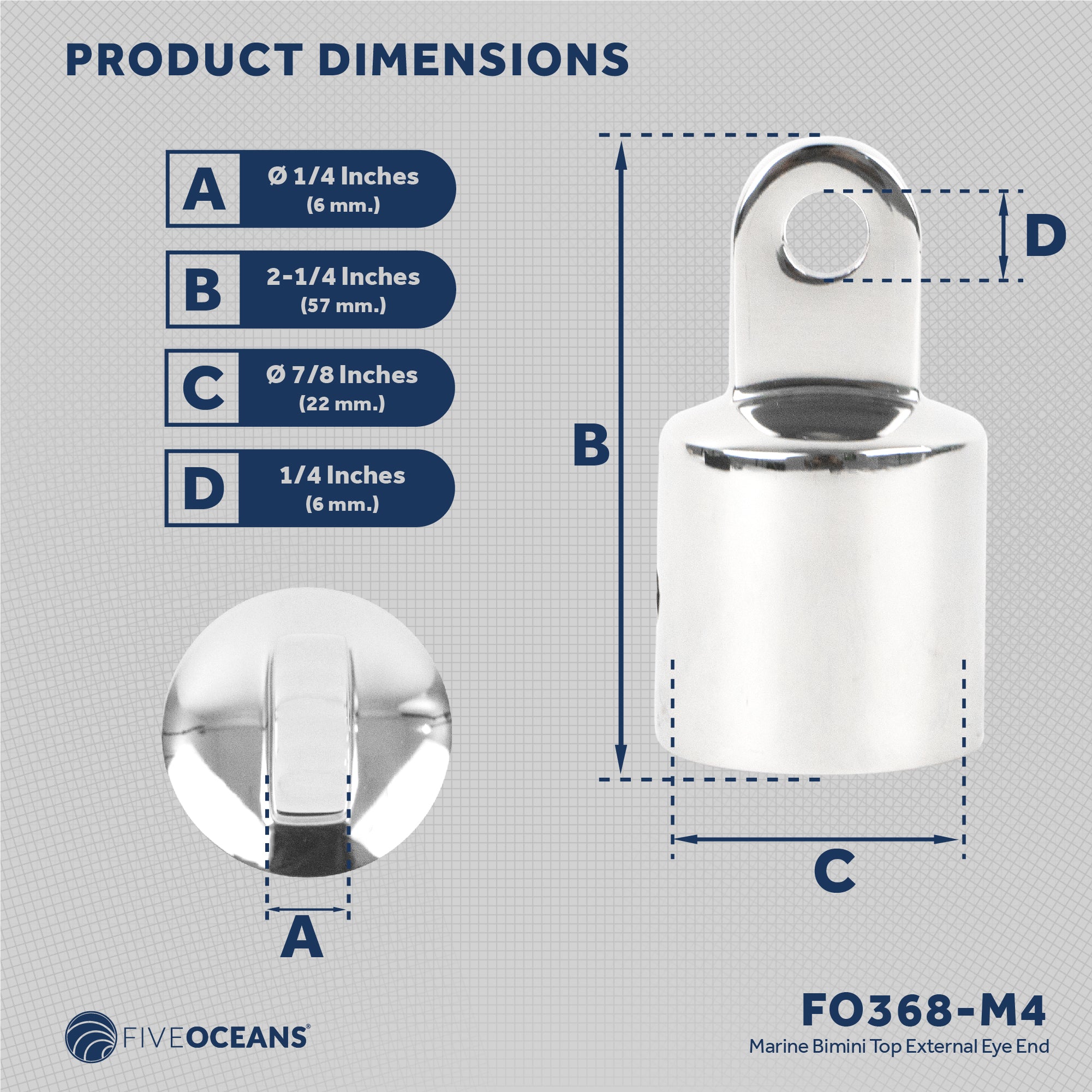 Bimini Top External Eye End, 7/8" AISI316 Stainless Steel, 4-Pack - FO368-M4