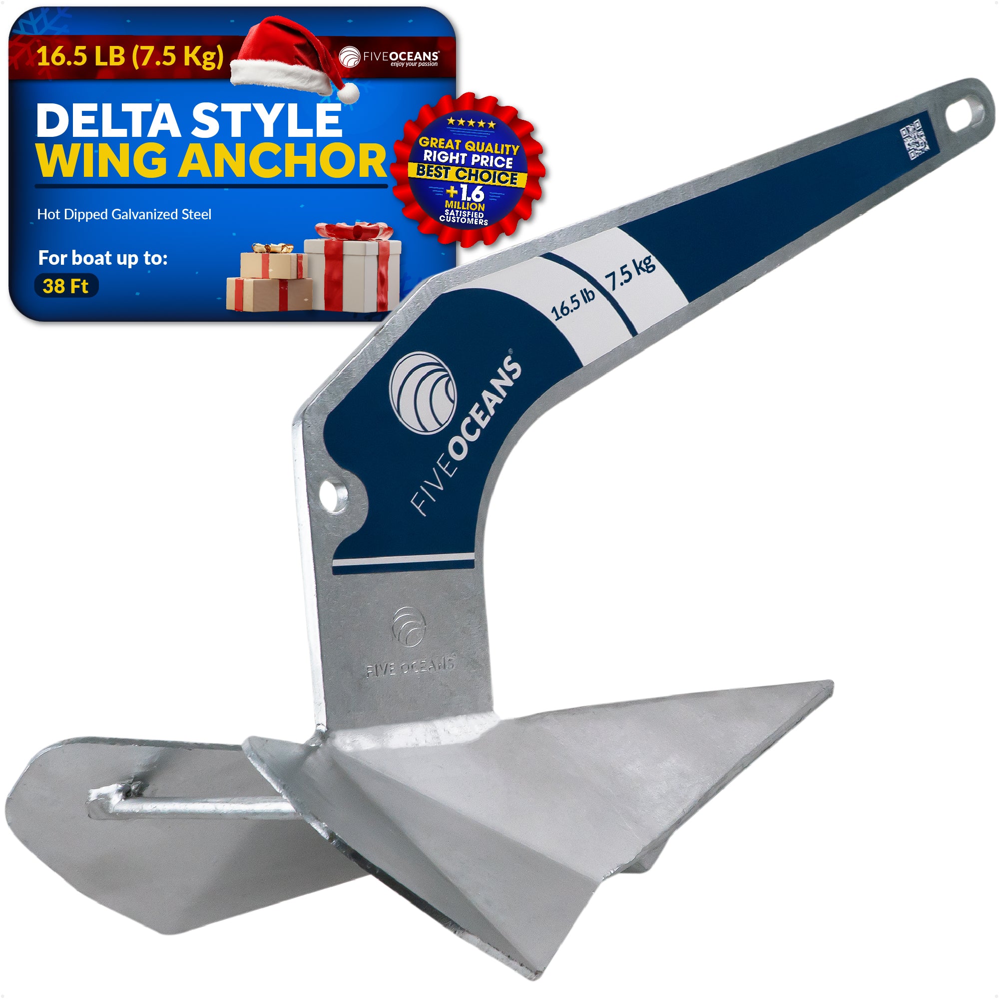 Delta Style Wing Anchor, 16.5 Lb Hot Dipped Galvanized Steel - FO3685