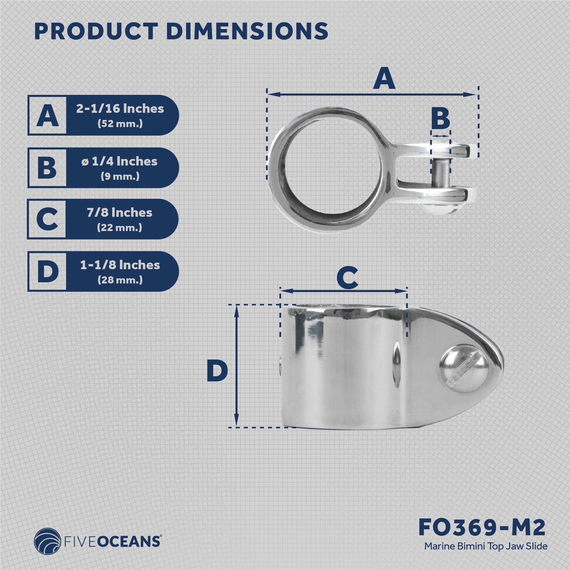 Bimini Top Hardware 7/8" Jaw Slide, AISI316 Stainless Steel - 2-Pack - FO369-M2