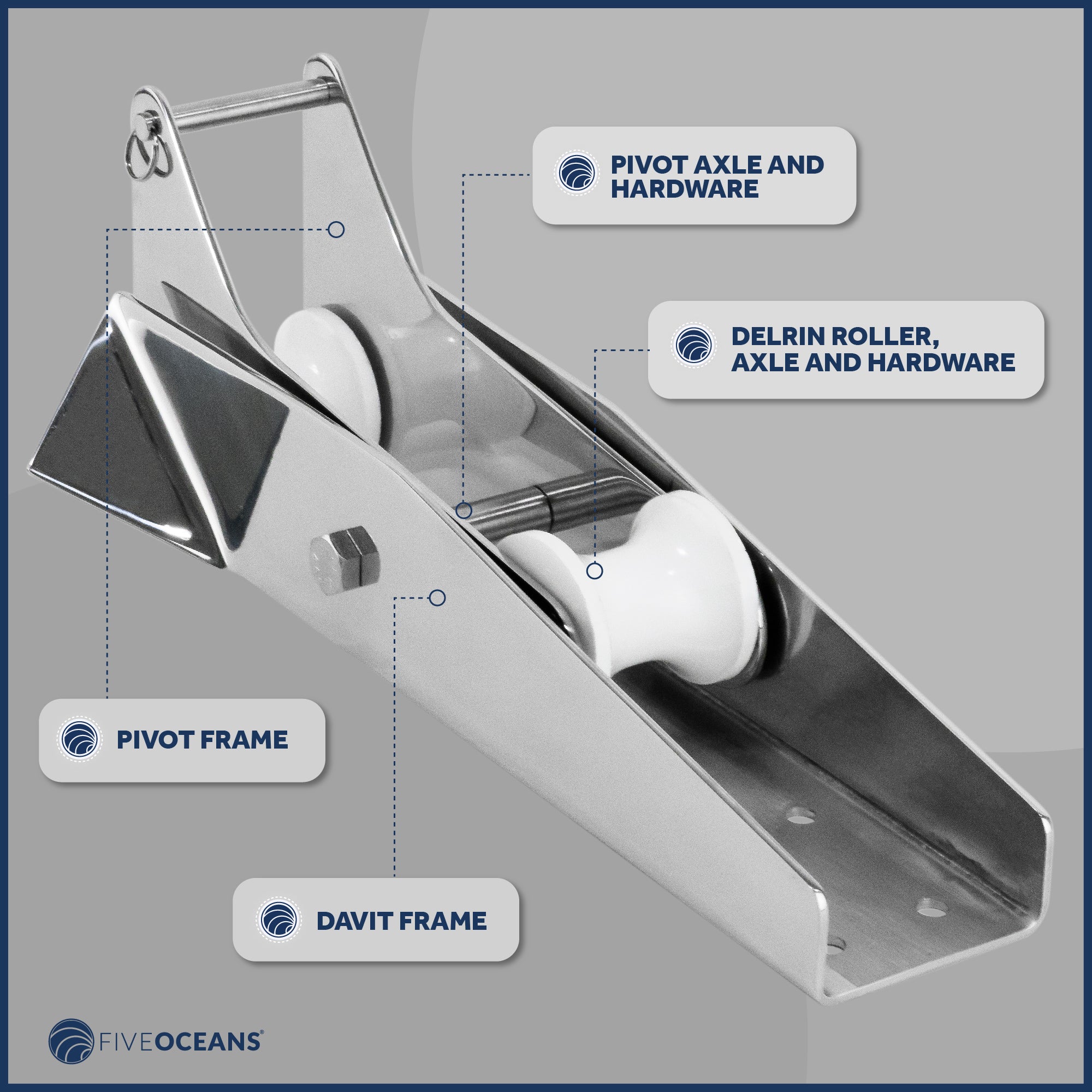 Pivoting Self-launching Anchor Bow Roller, Length 13-1/4", Stainless Steel - FO3696 - Five Oceans