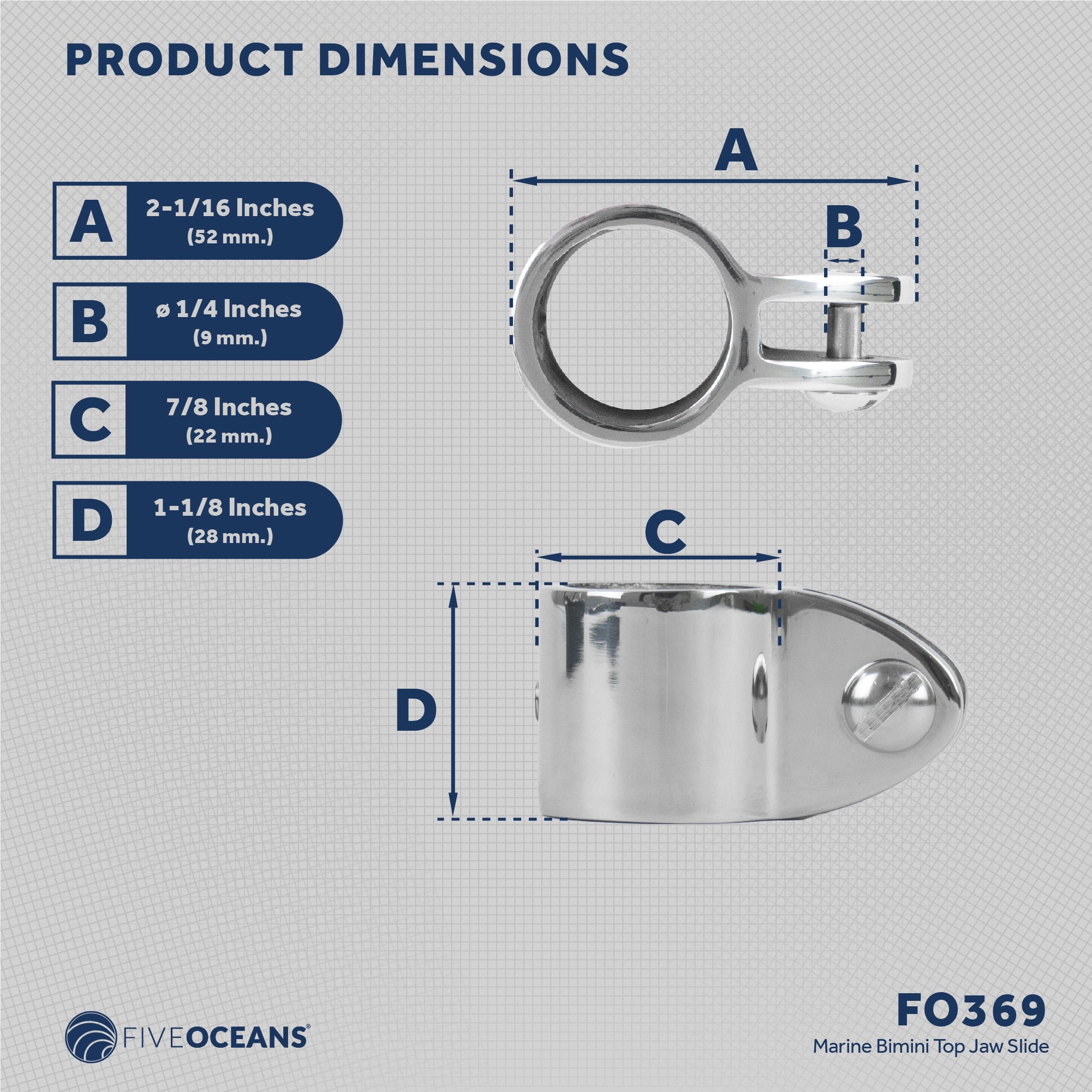Bimini Top Hardware 7/8" Jaw Slide, AISI316 Stainless Steel - FO369