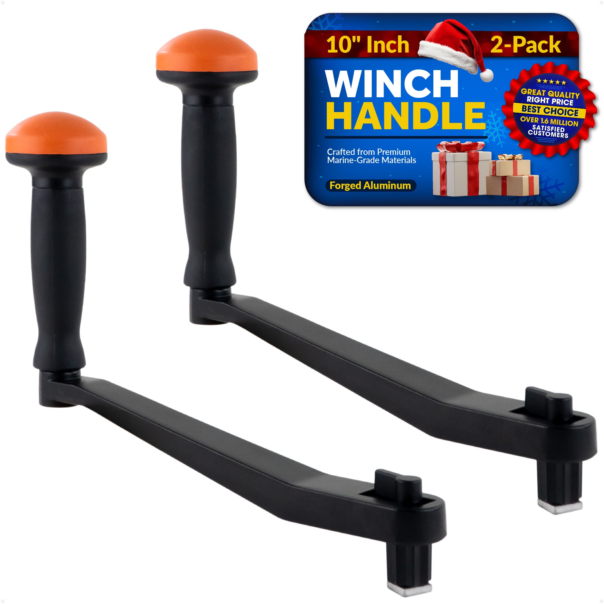 Universal Lock-in Style Winch Handle, 10" Black/Orange, 2-Pack - FO3743-M2