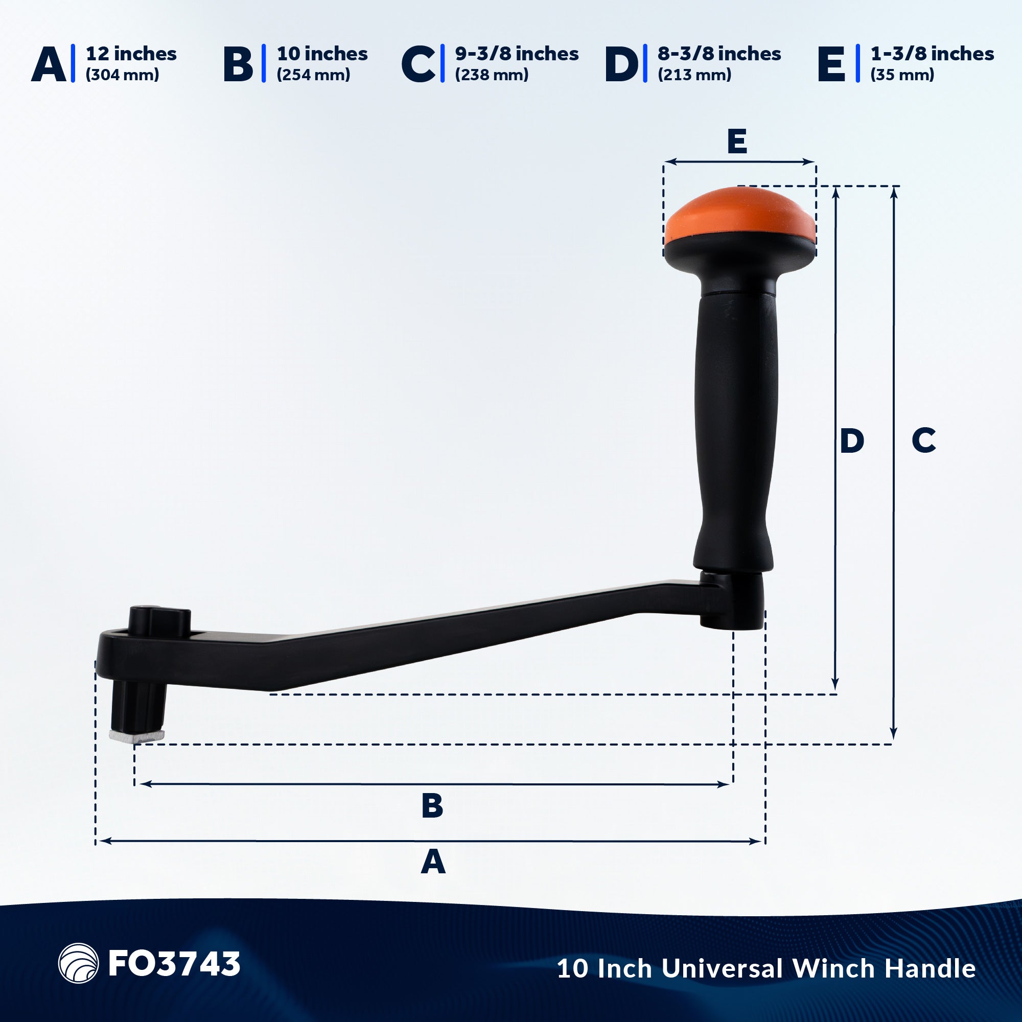 Universal Lock-in Style Winch Handle, 10" Black/Orange  - FO3743