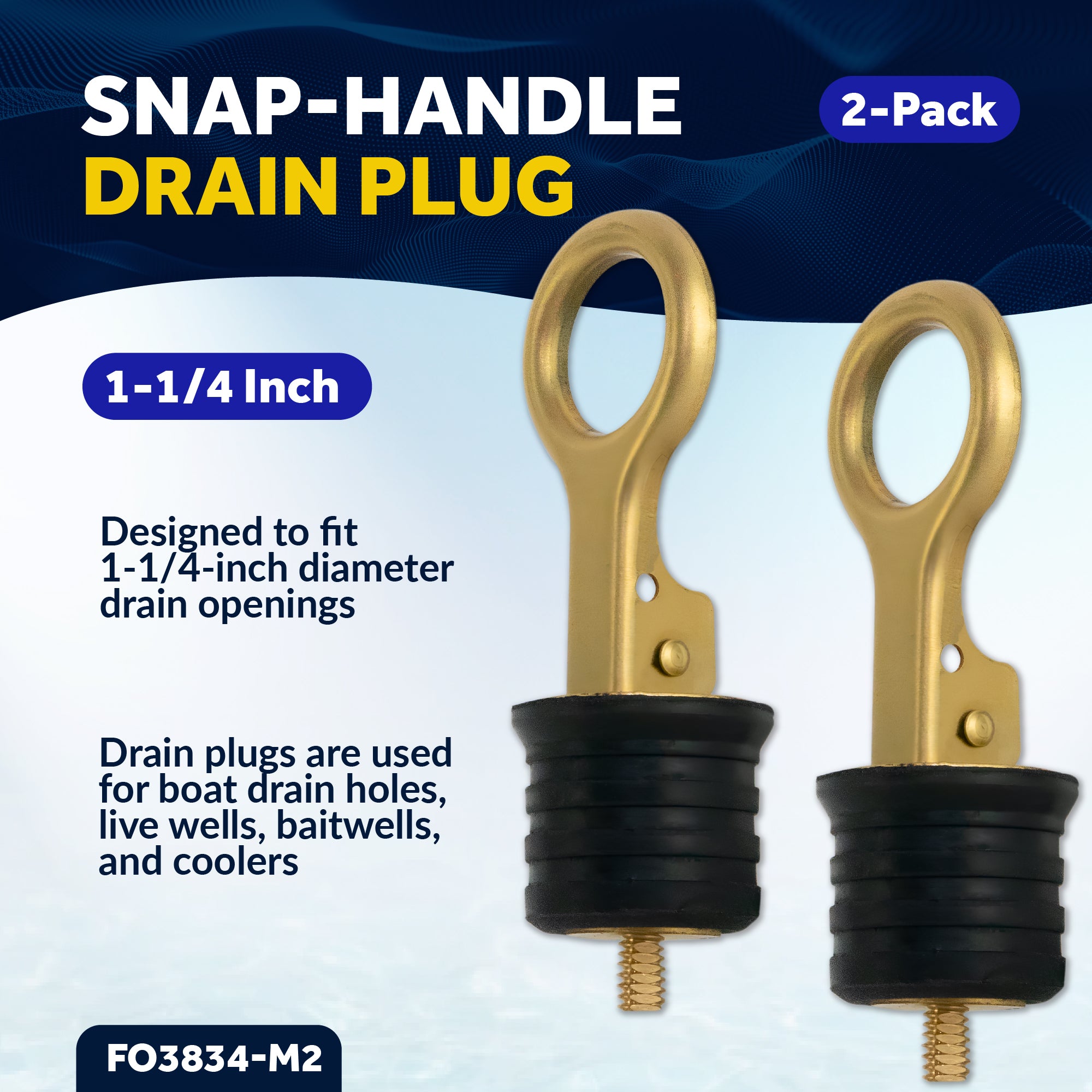 Snap-Handle Drain Plug for 1-1/4" Diameter Drains, 2-Pack - FO3834-M2