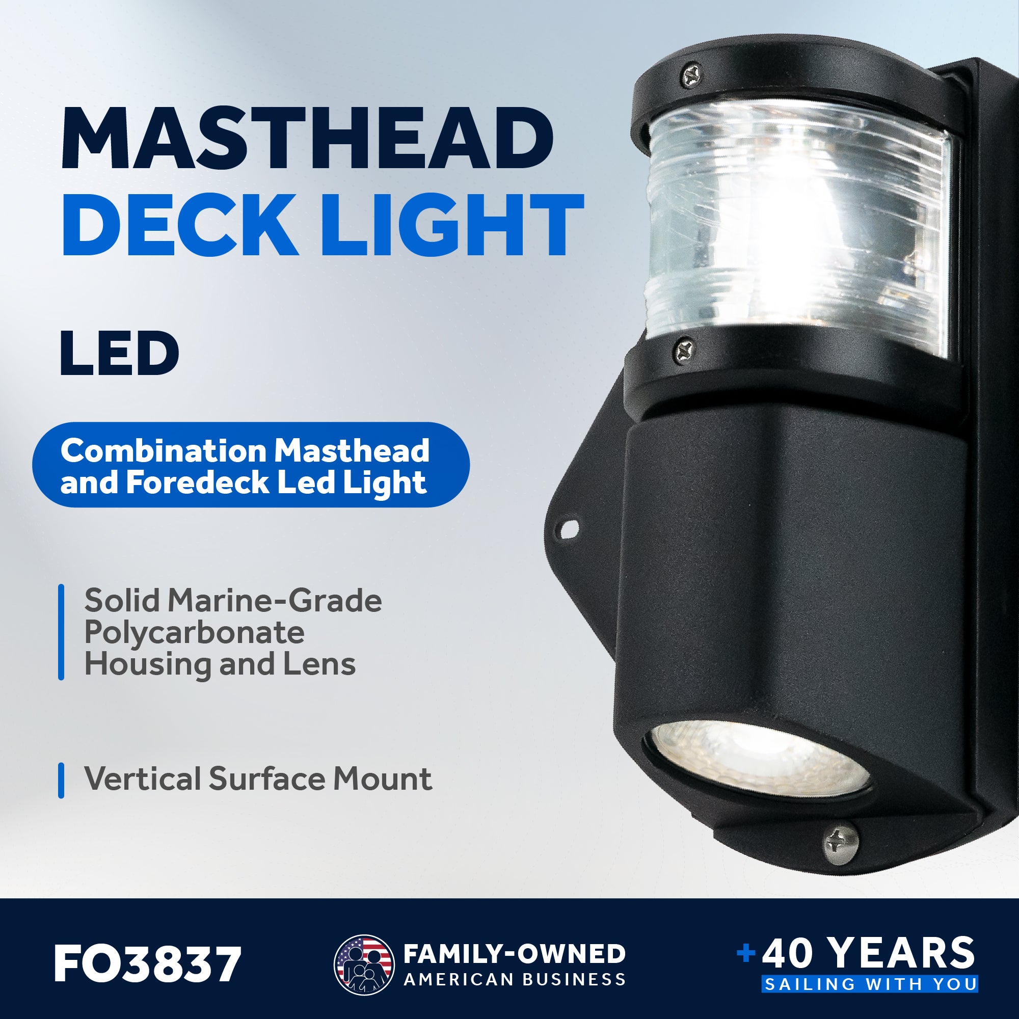 LED Combination Masthead Deck Light, 12V, Vertical Mount - FO3837