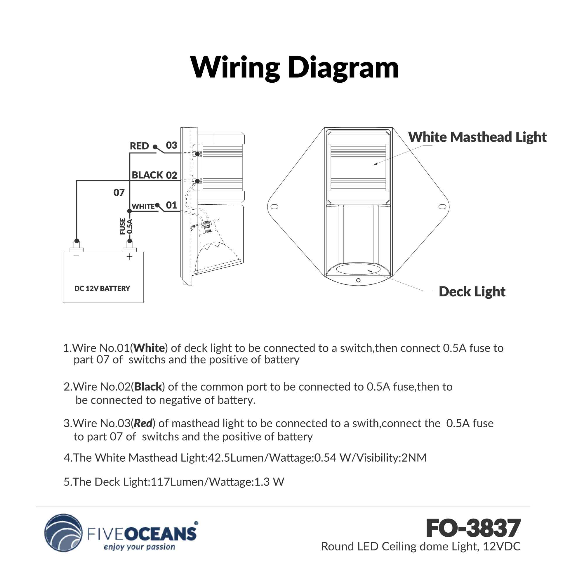 LED Combination Masthead Deck Light, 12V, Vertical Mount - FO3837