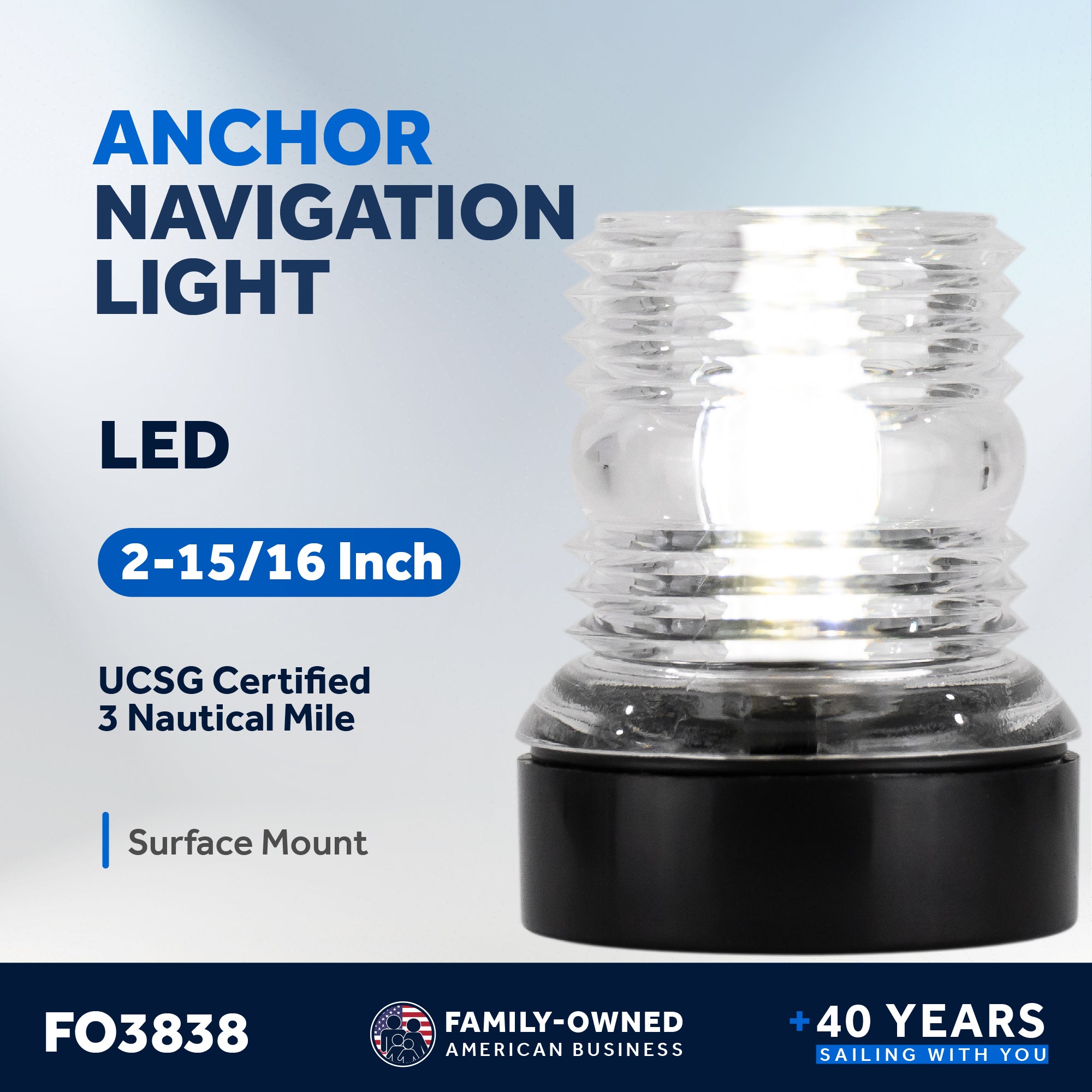 LED Anchor Navigation Light, 3NM, Fixed Mount - FO3838