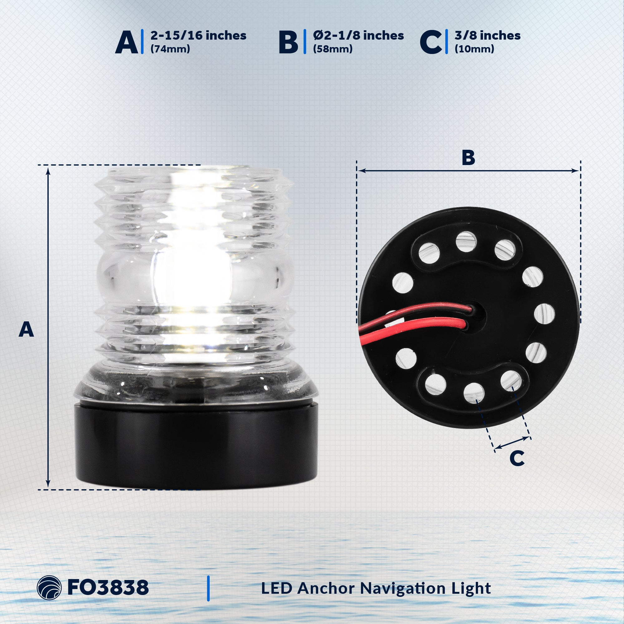 LED Anchor Navigation Light, 3NM, Fixed Mount - FO3838