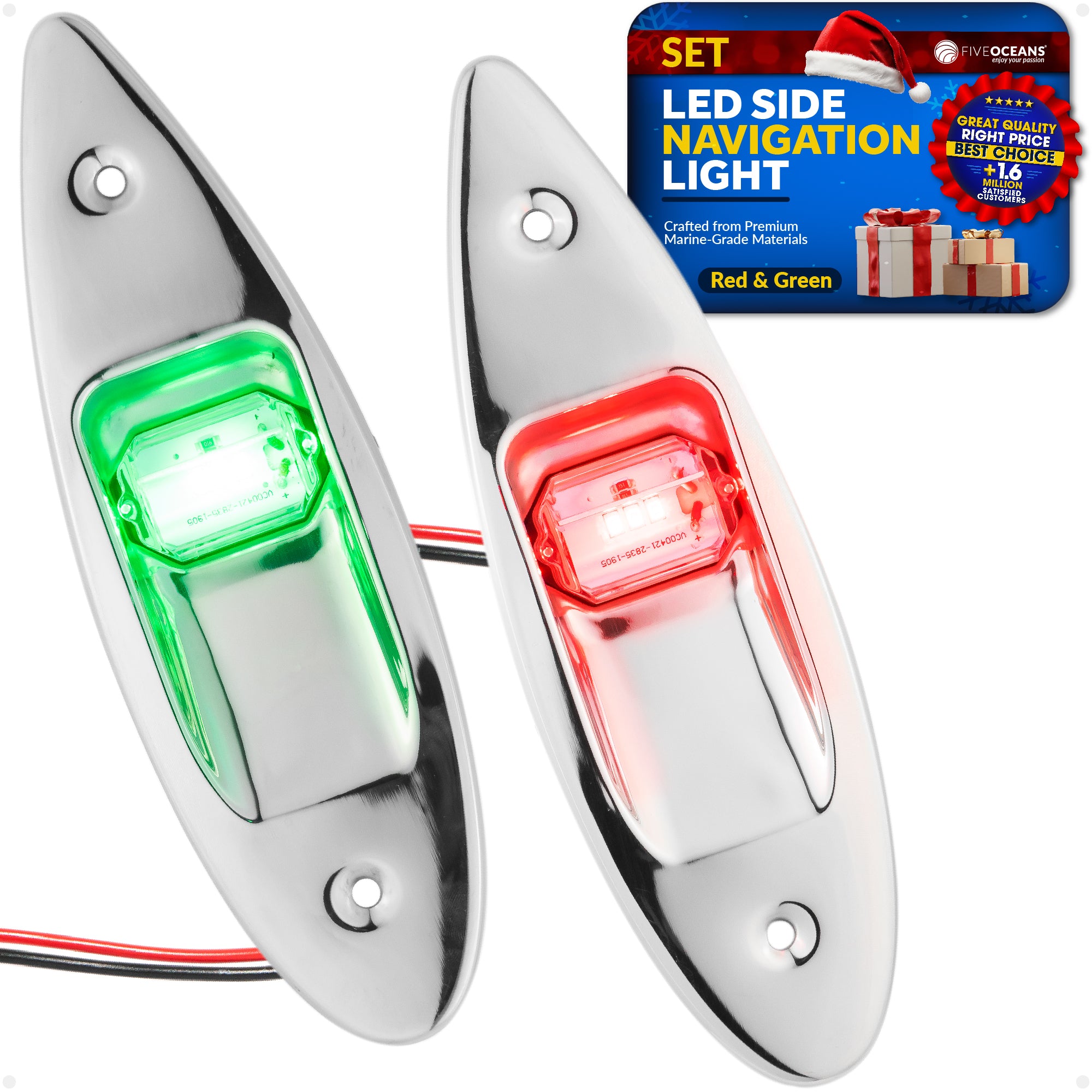 LED Bow Navigation Lights, 2NM, Flush Mount, Red/Green - FO3840