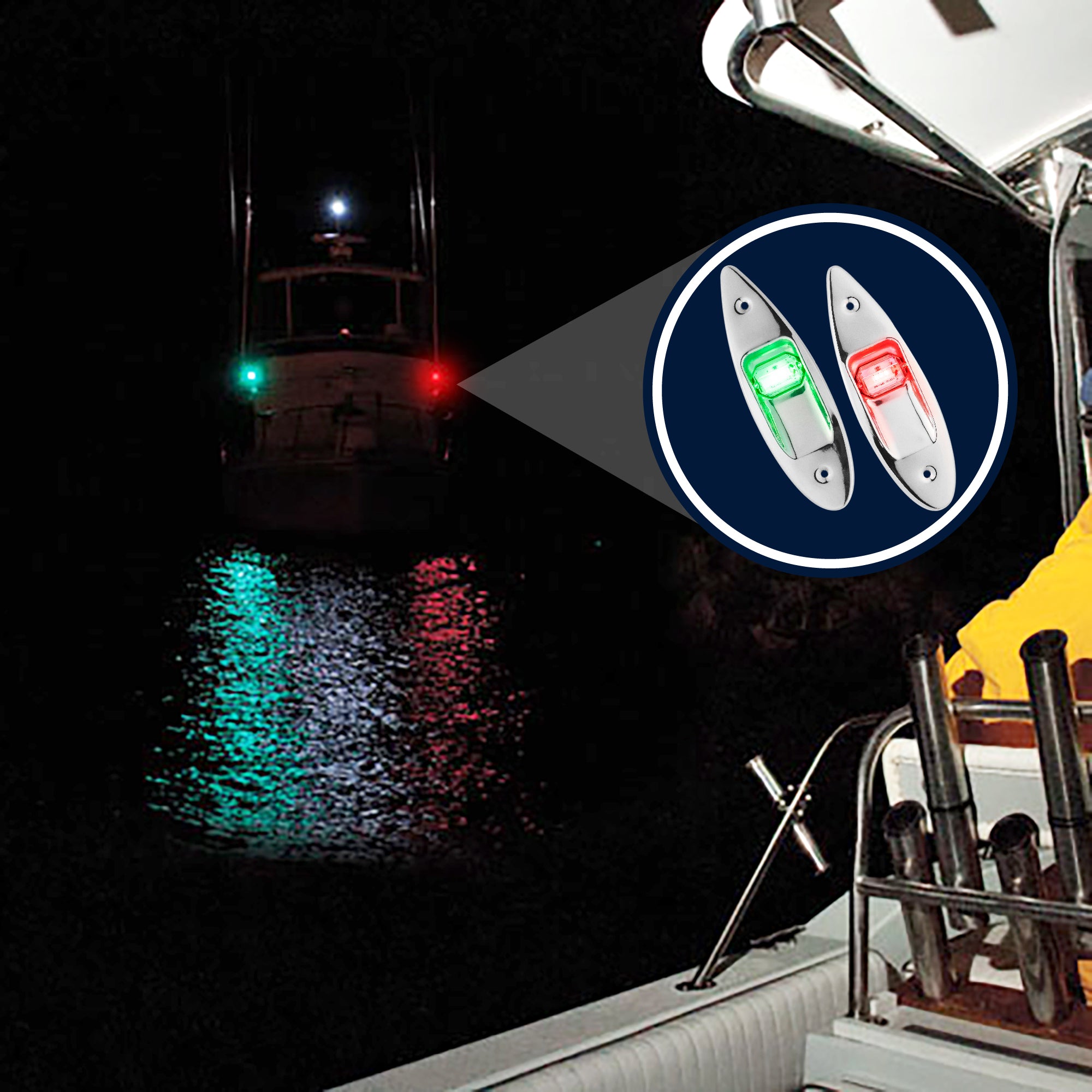 LED Bow Navigation Lights, 2NM, Flush Mount, Red/Green - FO3840 - Five Oceans