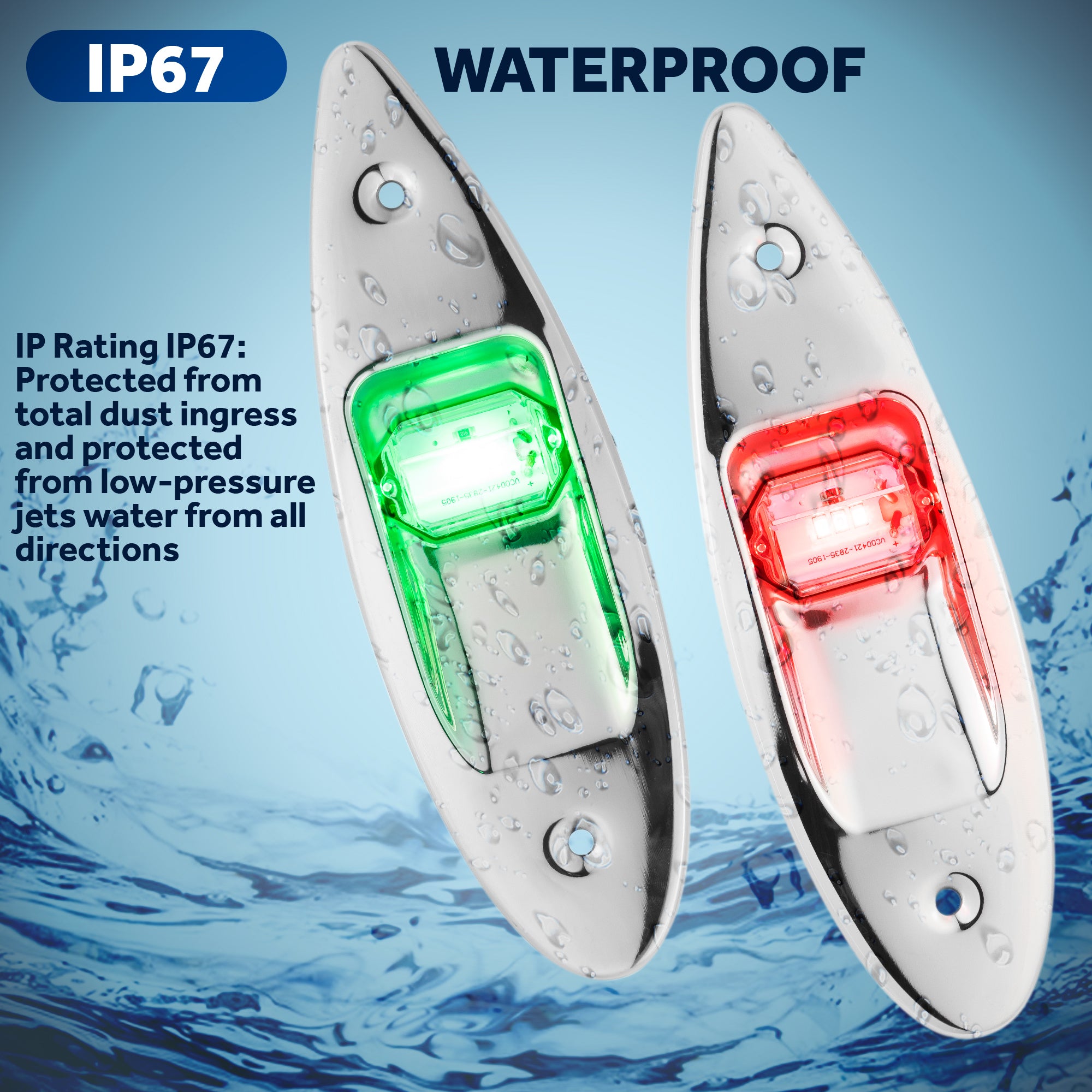 LED Bow Navigation Lights, 2NM, Flush Mount, Red/Green - FO3840 - Five Oceans