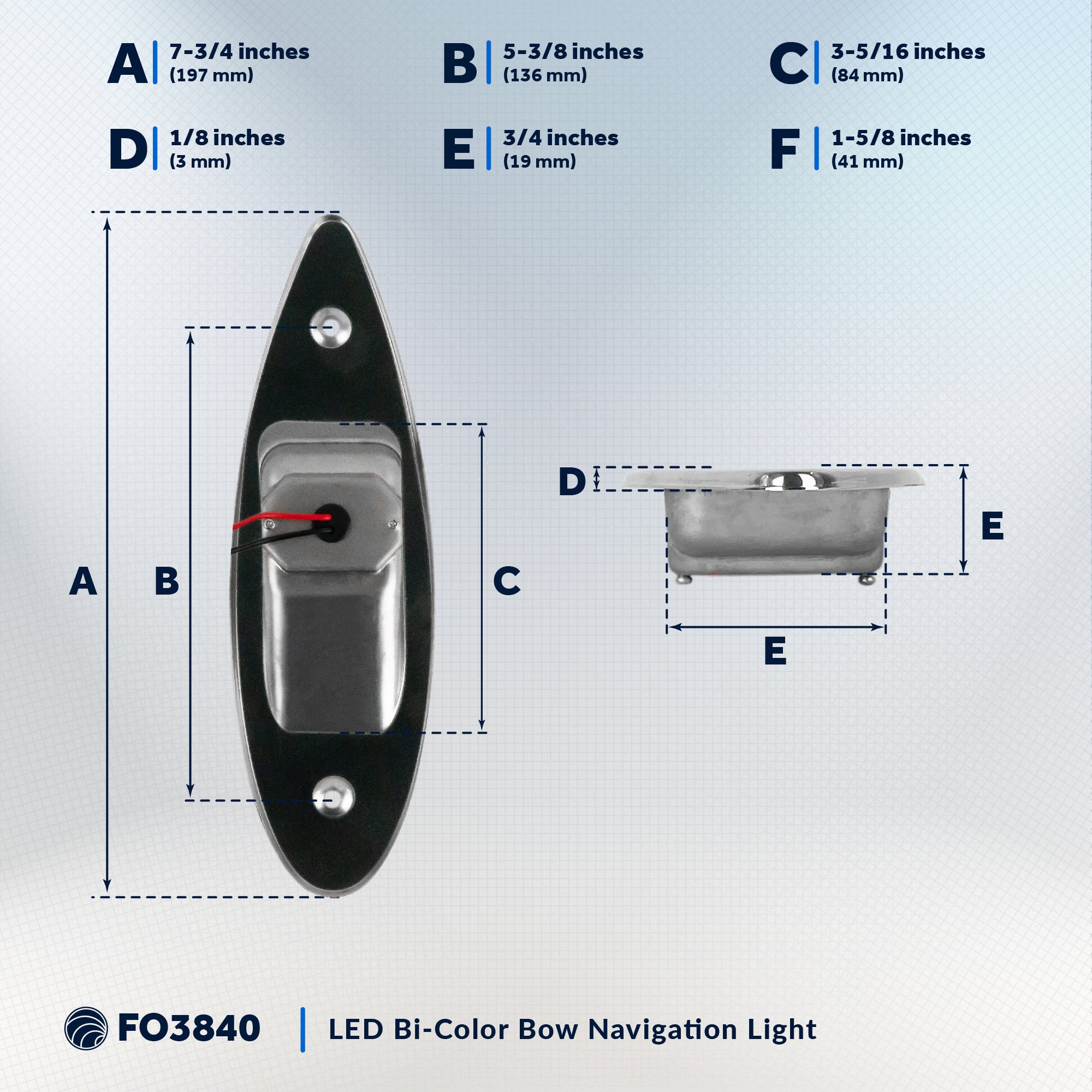 LED Bow Navigation Lights, 2NM, Flush Mount, Red/Green - FO3840 - Five Oceans