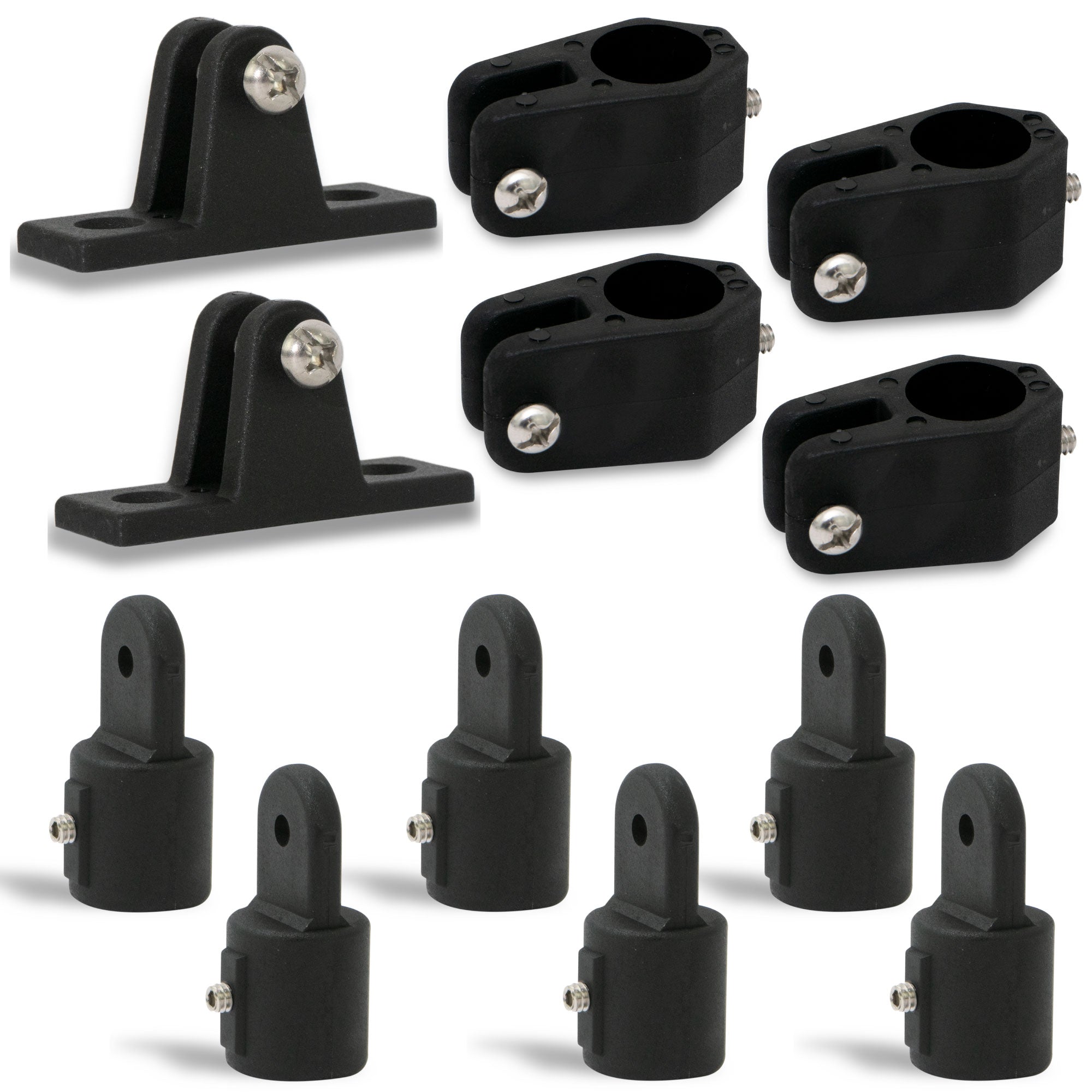 2 Bow Bimini Top Hardware Set 8 Piece, Fitting Fit 7/8", Black Nylon - FO3847-C2