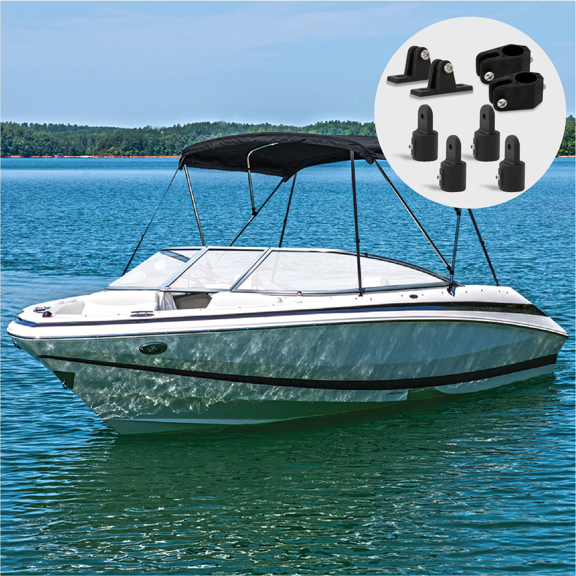 2 Bow Bimini Top Hardware Set 8 Piece, Fitting Fit 7/8", Black Nylon - FO3847-C2