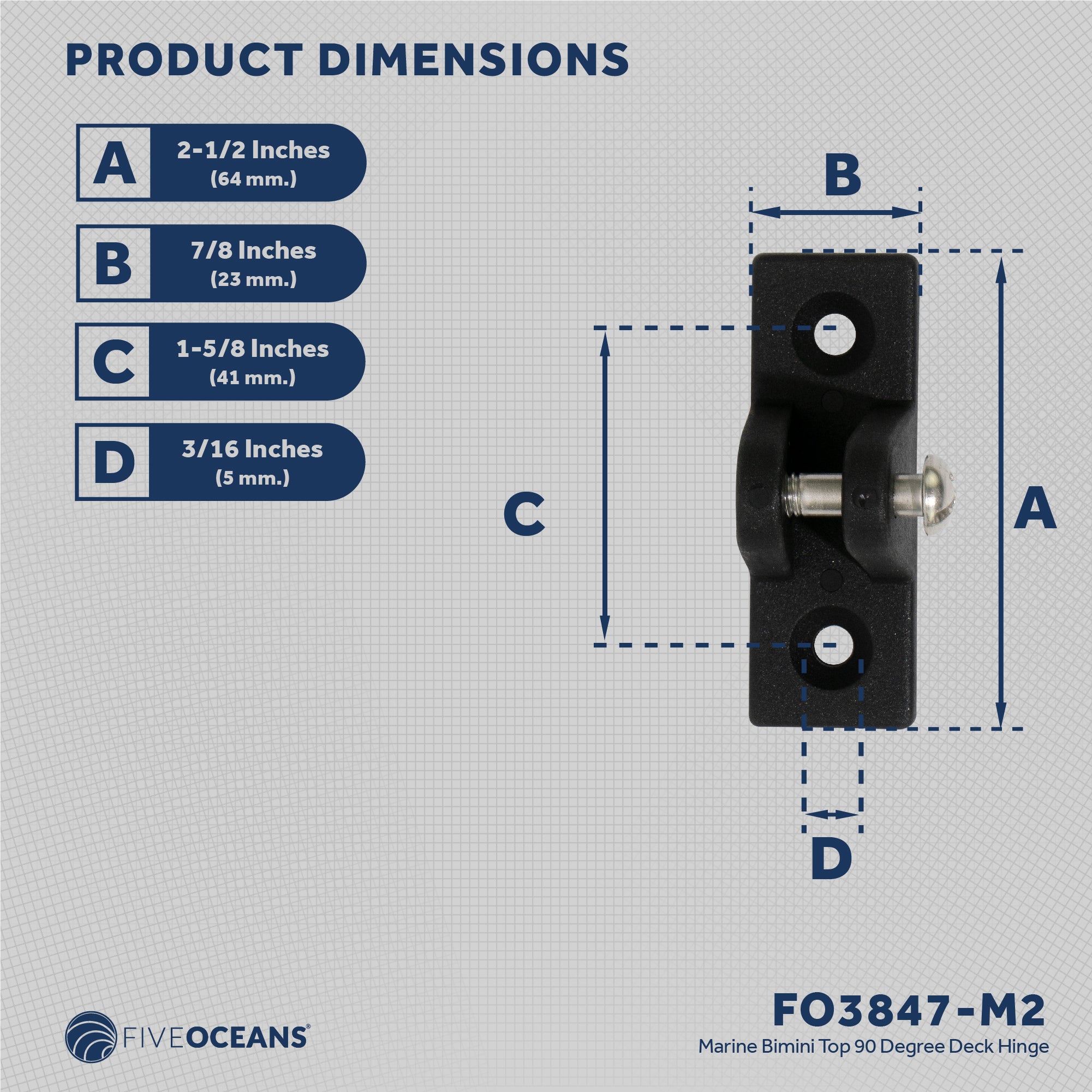 Bimini Top Hardware 90 Degree Deck Hinge with Screw Pin, Black Nylon - 2-Pack - FO3847-M2