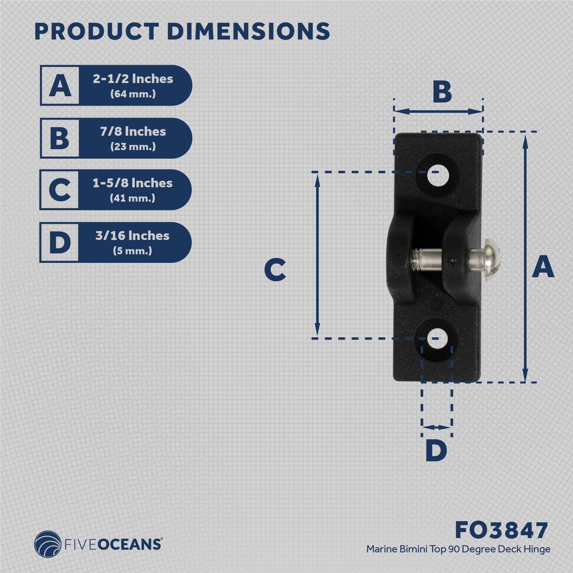 Bimini Top Hardware 90 Degree Deck Hinge with Screw Pin, Black Nylon - FO3847