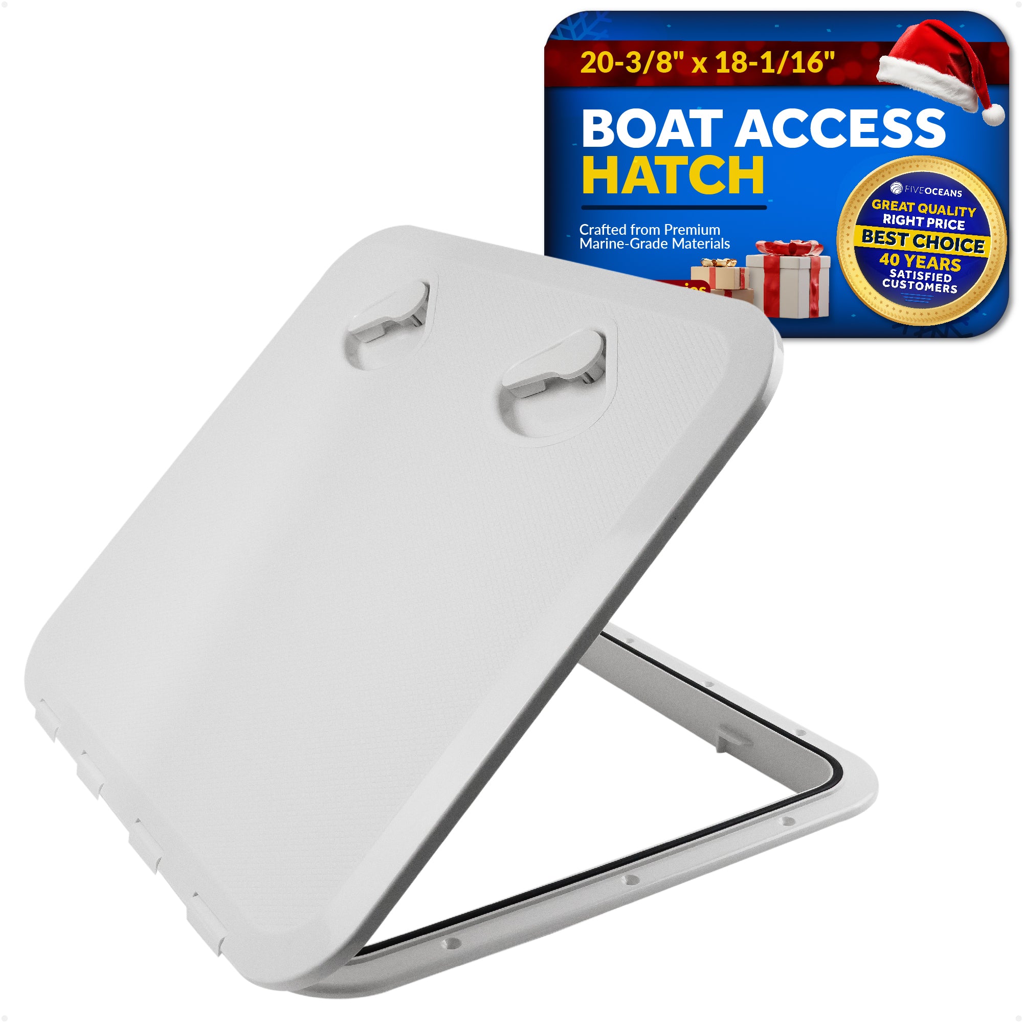 Boat Access Hatch, 20-3/8" x 18-1/16" Recessed Handle Locking System, White - FO3863