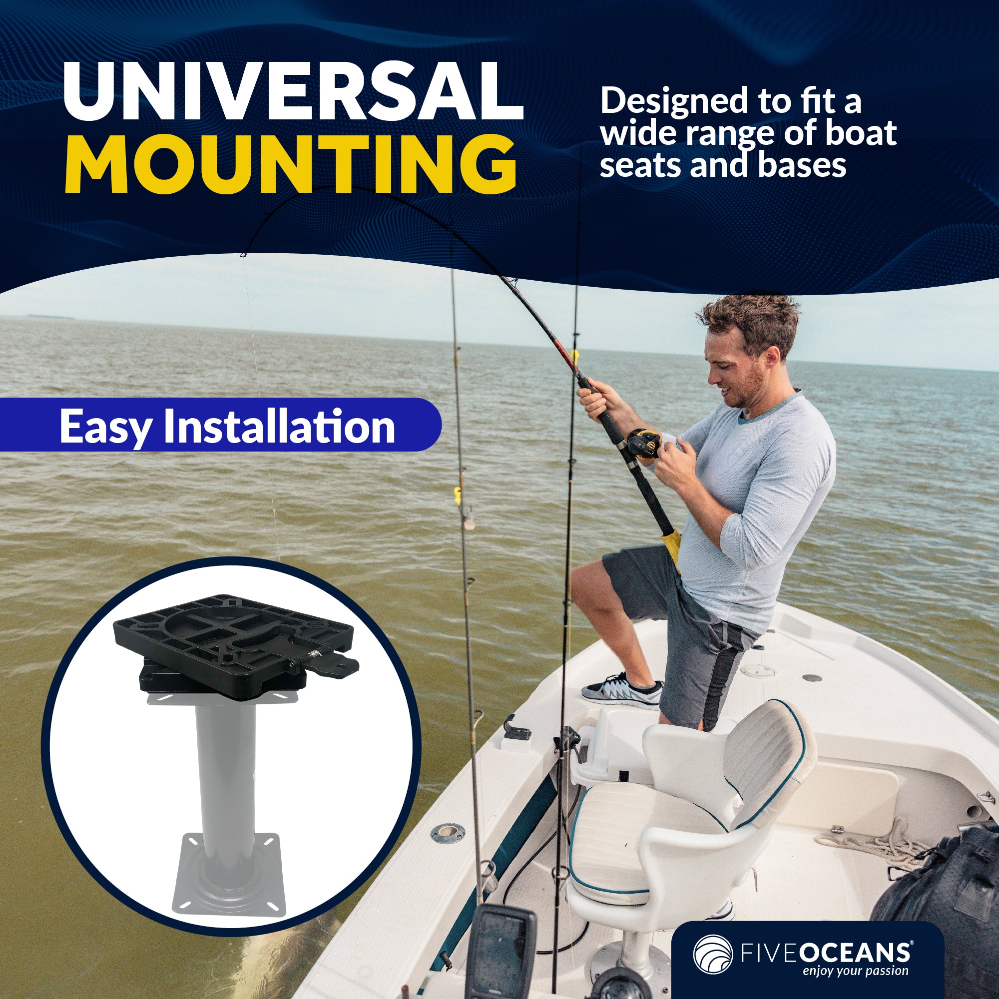 Boat Quick-Release Seat Swivel Mount Removable Bracket, 2-Pack - FO3891-M2 - Five Oceans