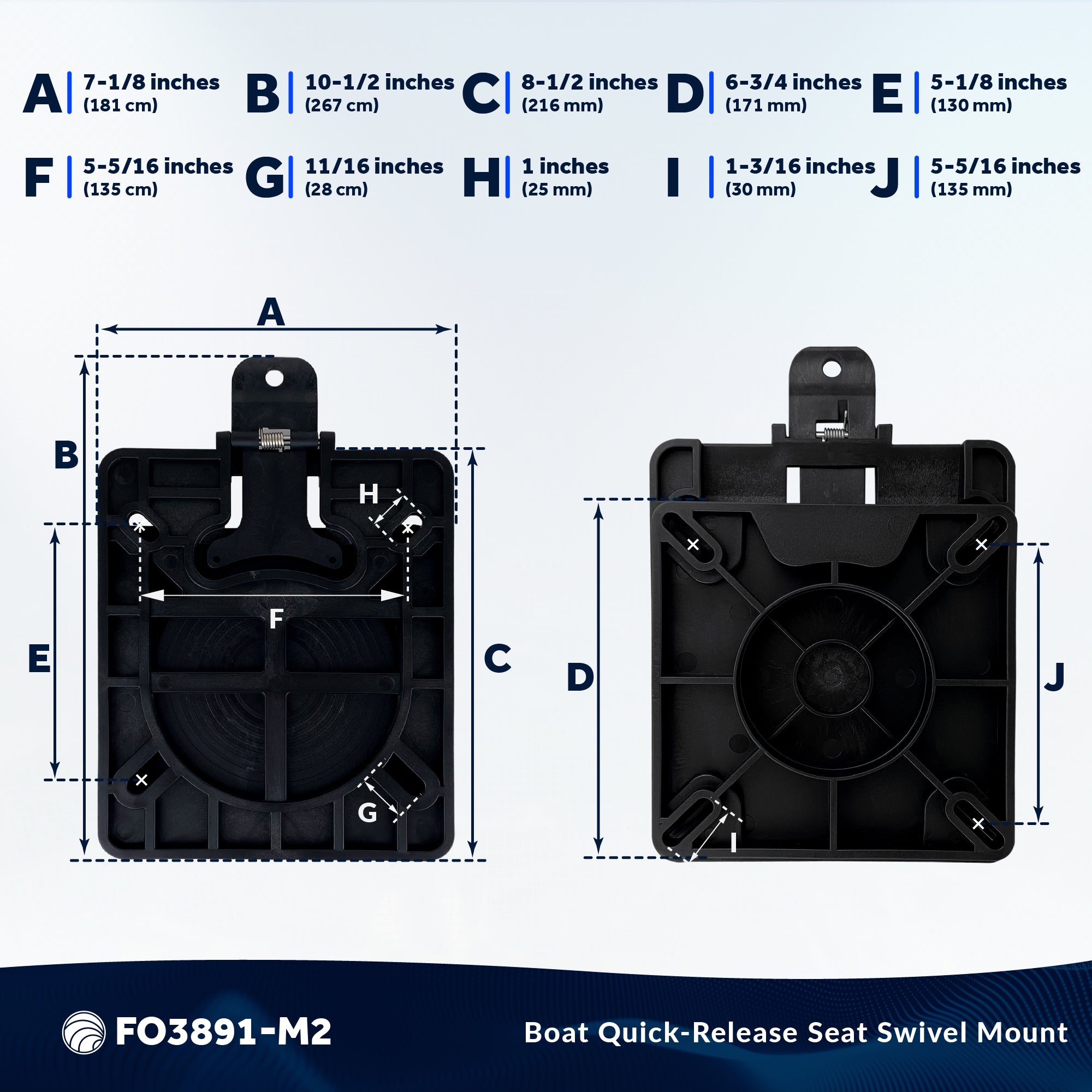 Boat Quick-Release Seat Swivel Mount Removable Bracket, 2-Pack - FO3891-M2 - Five Oceans