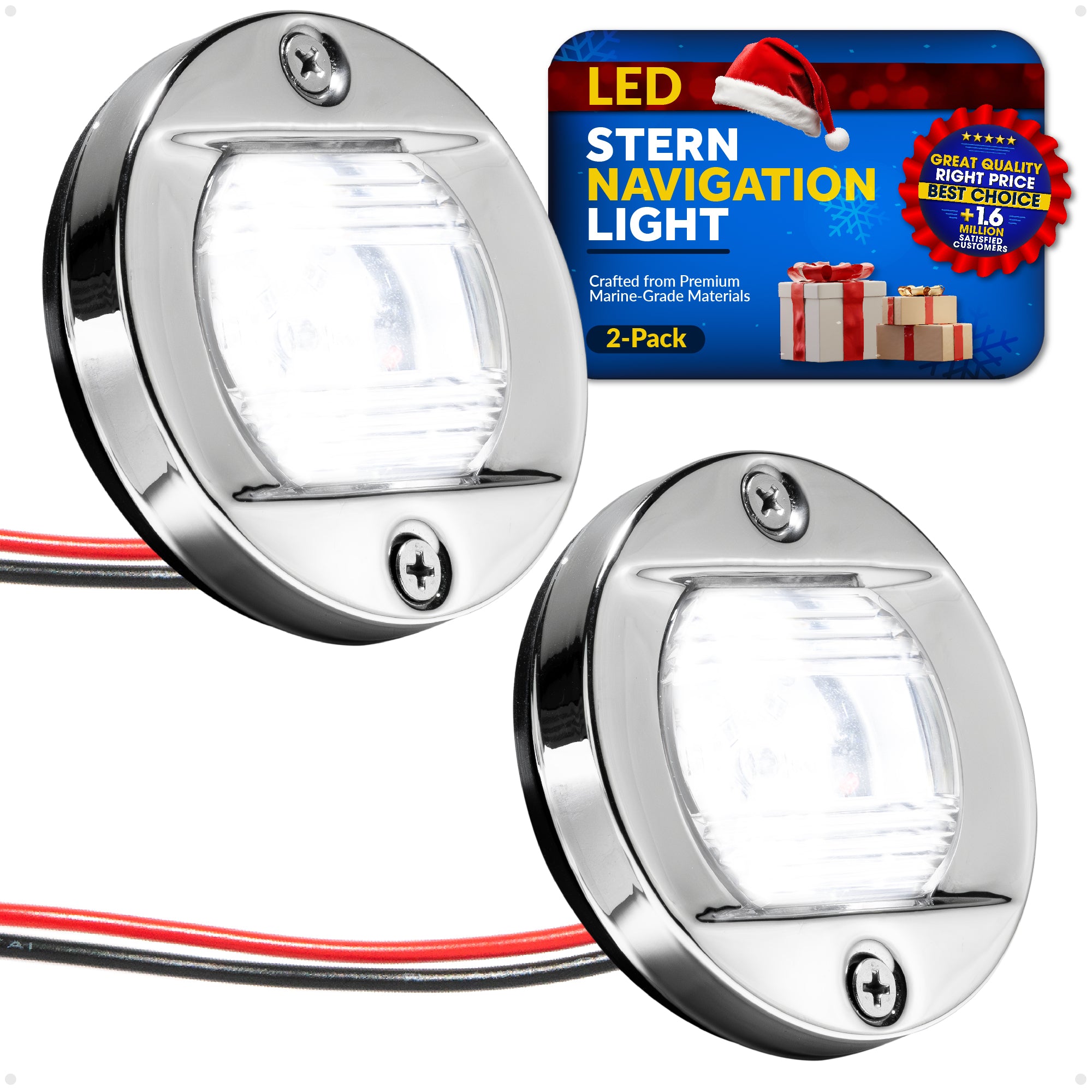 LED Courtesy Navigation Lights, Round Stainless Steel, Daylight, 2-Pack - FO3906-M2