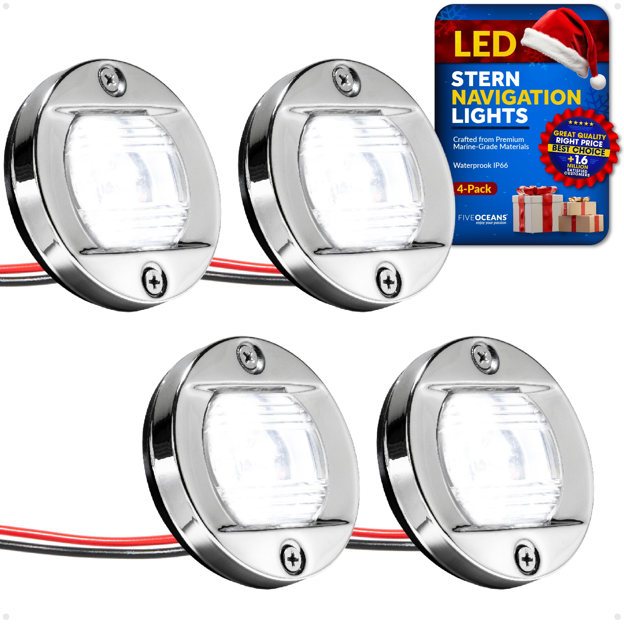 LED Courtesy Navigation Lights, Round Stainless Steel, Daylight, 4-Pack - FO3906-M4