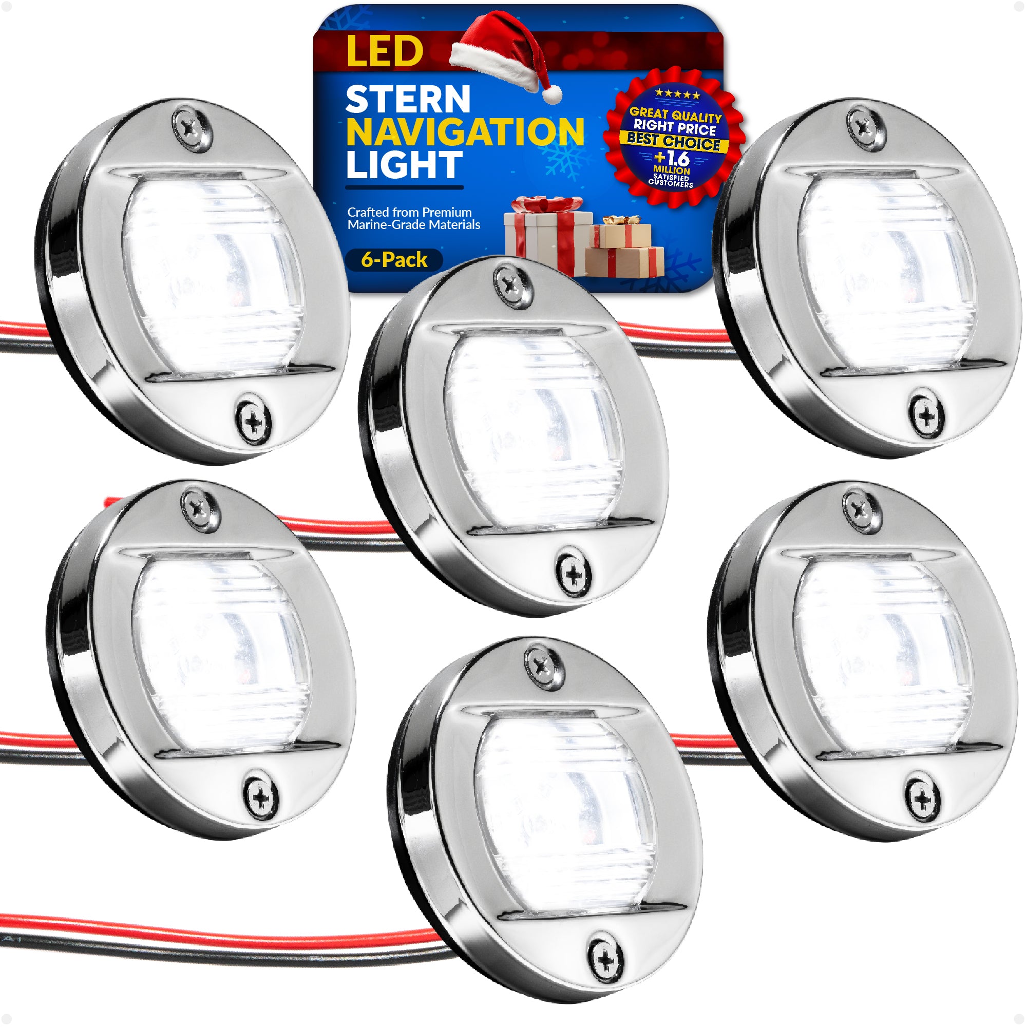 LED Courtesy Navigation Lights, Round Stainless Steel, Daylight, 6-Pack - FO3906-M6