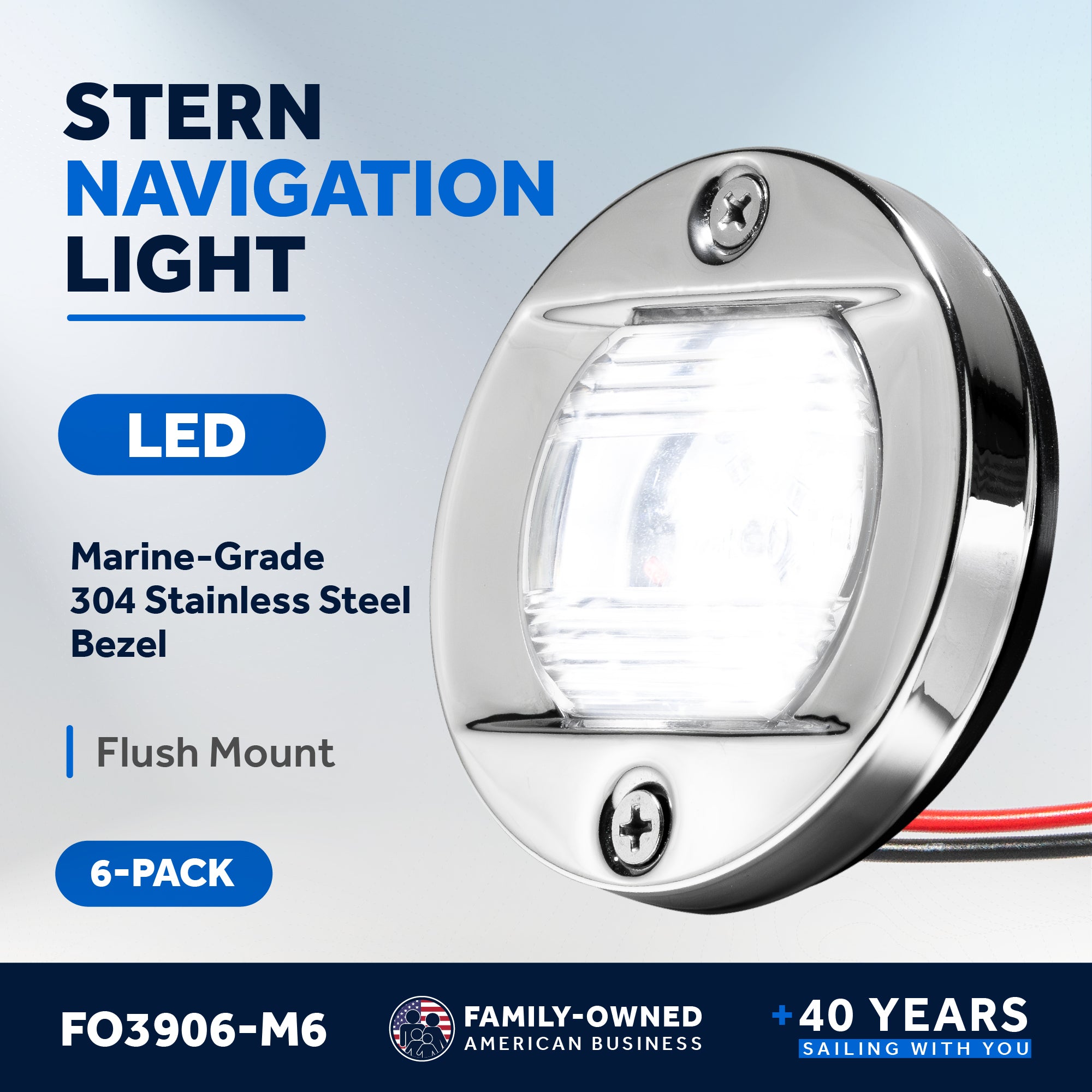 LED Courtesy Navigation Lights, Round Stainless Steel, Daylight, 6-Pack - FO3906-M6