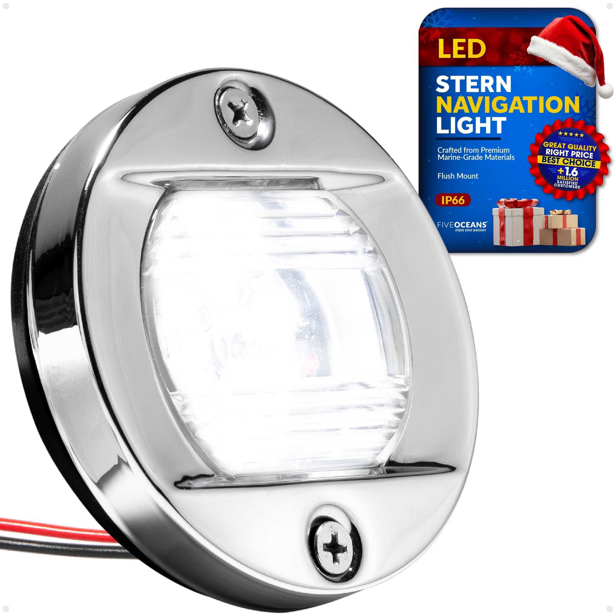 LED Courtesy Navigation Lights, Round Stainless Steel, Daylight - FO3906