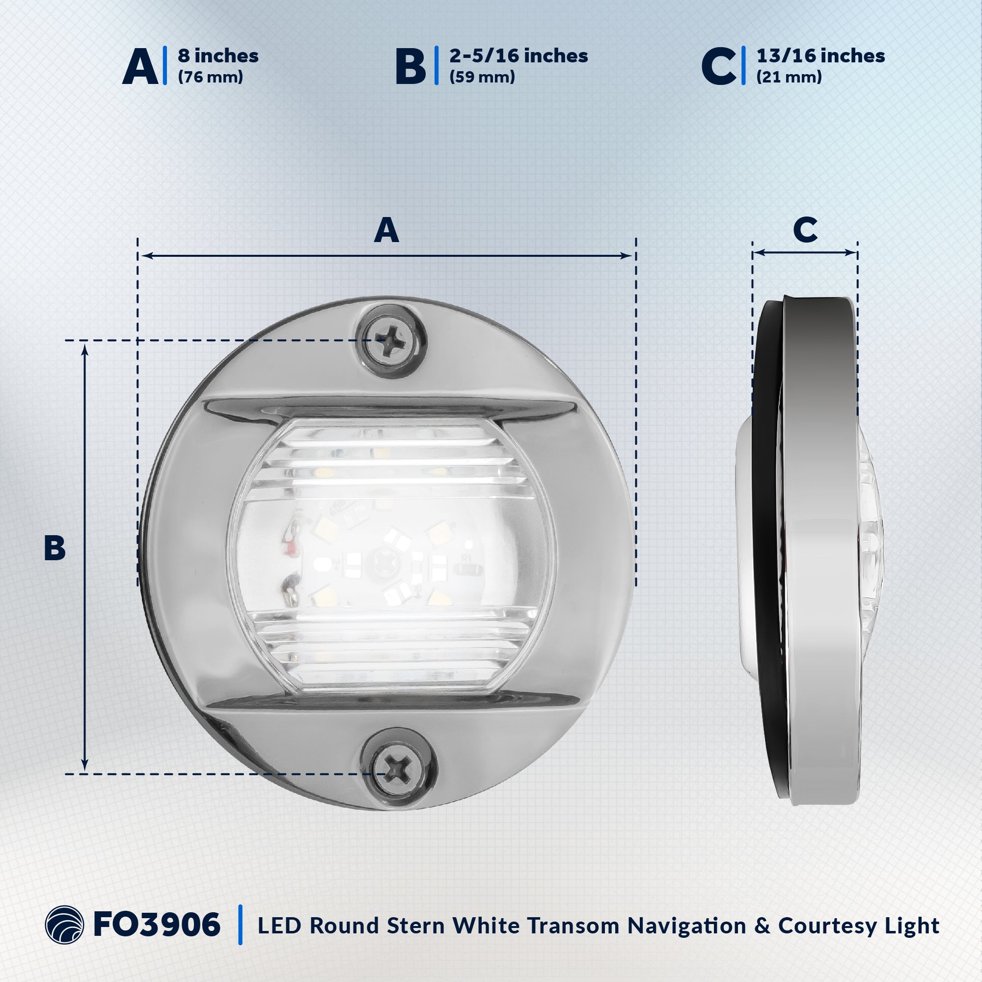 LED Courtesy Navigation Lights, Round Stainless Steel, Daylight - FO3906