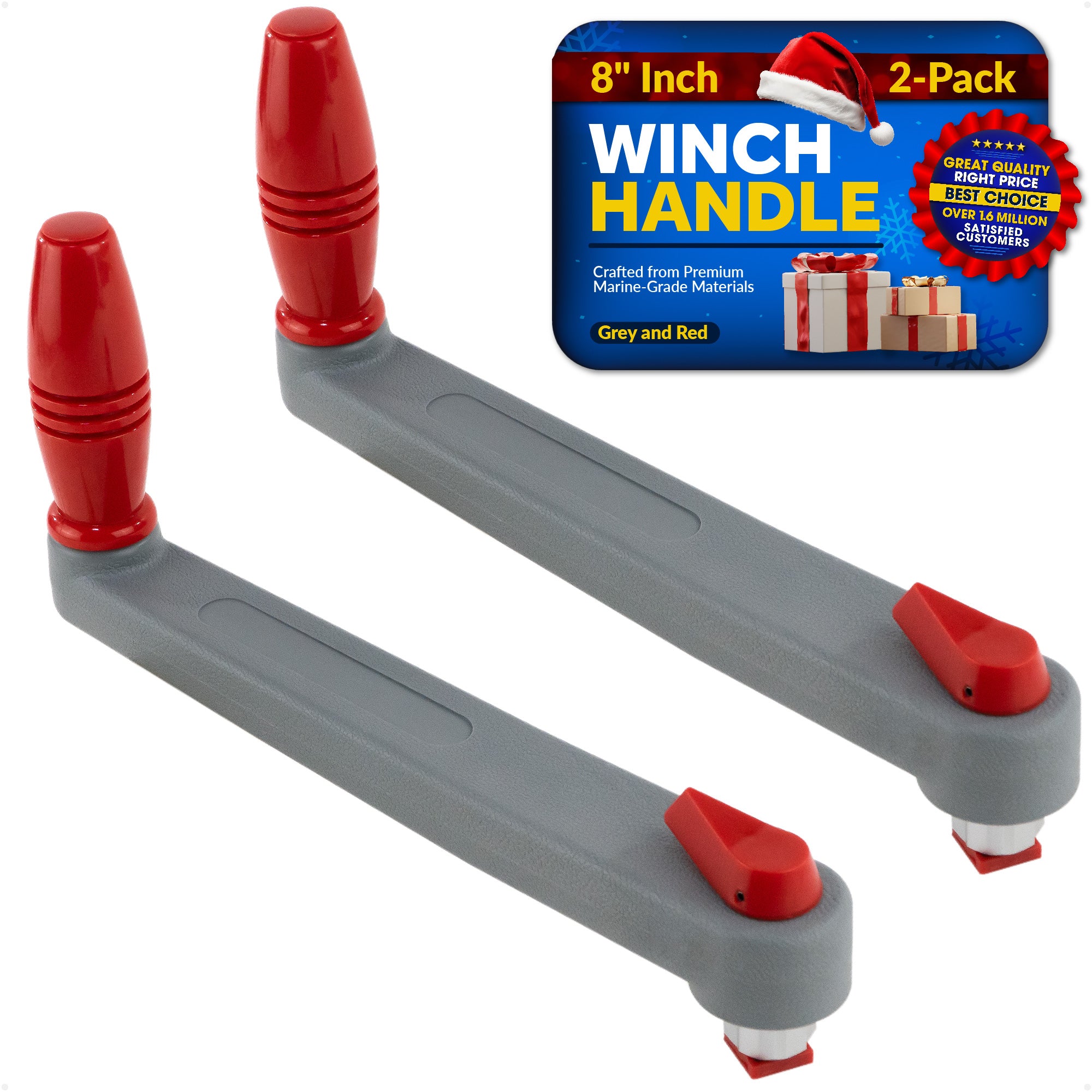 8" Universal Floating Lock-in Winch Handle, Grey/Red, 2-Pack - FO3923-M2