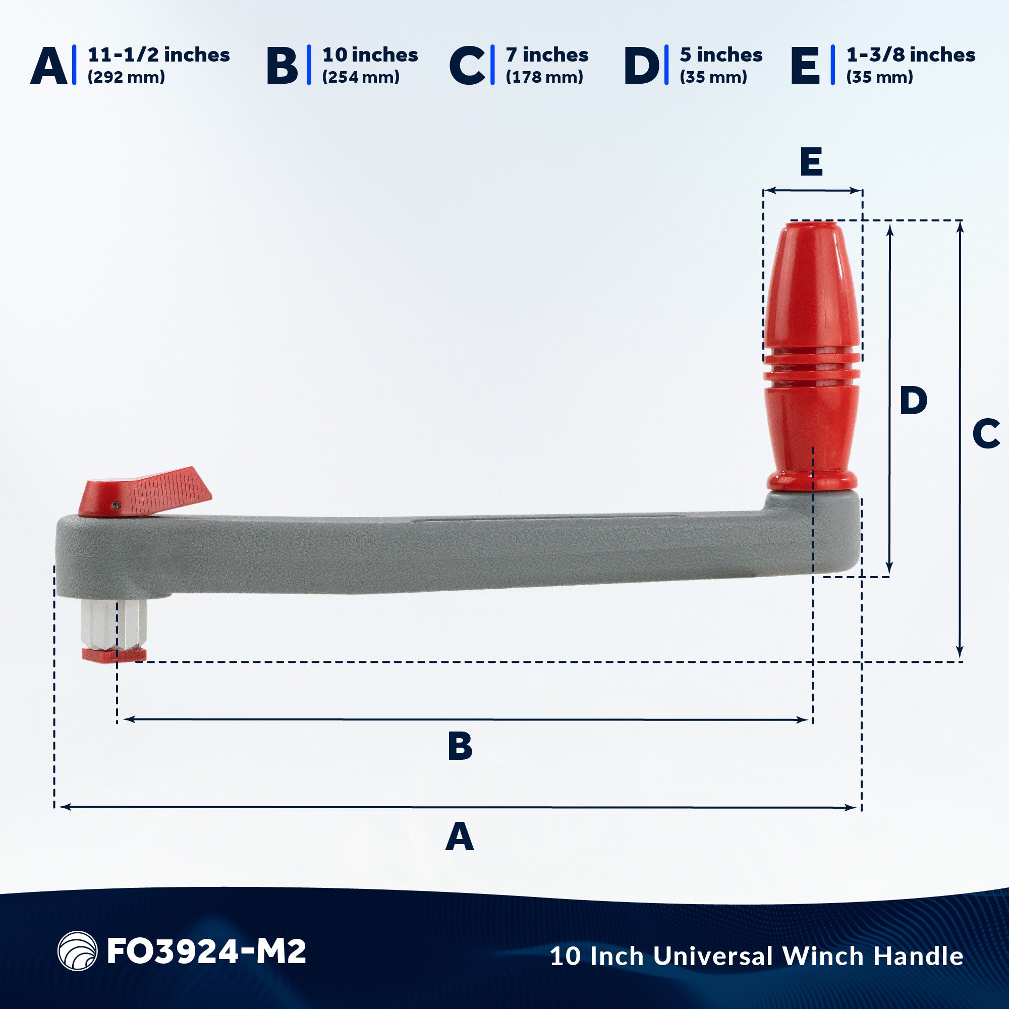 Universal Winch Handle, 10" Floating Lock-in Style, Grey/Red, 2-Pack - FO3924-M2